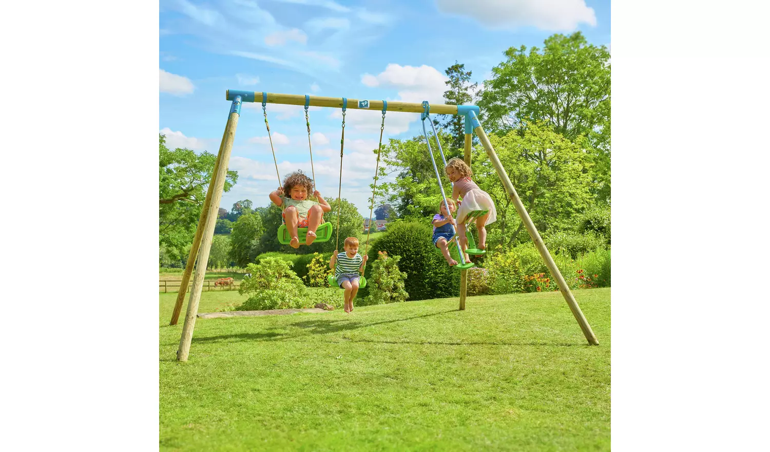 TP Wooden Triple Swing Set and Glider
