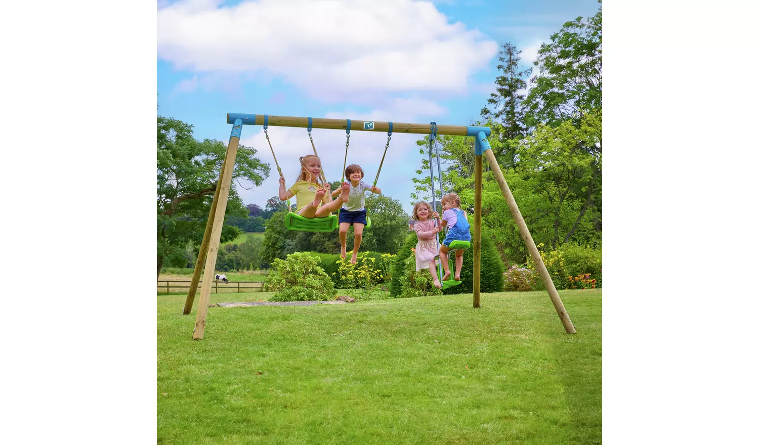 TP Wooden Triple Swing Set and Glider