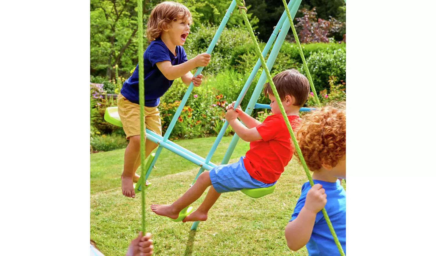 TP Toys Kids Double Swing Set With Glide Ride