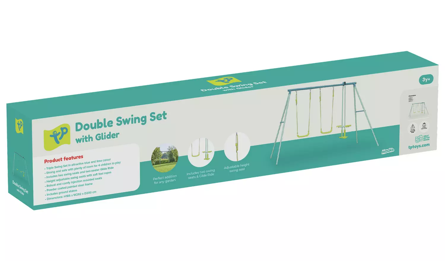 TP Toys Kids Double Swing Set With Glide Ride