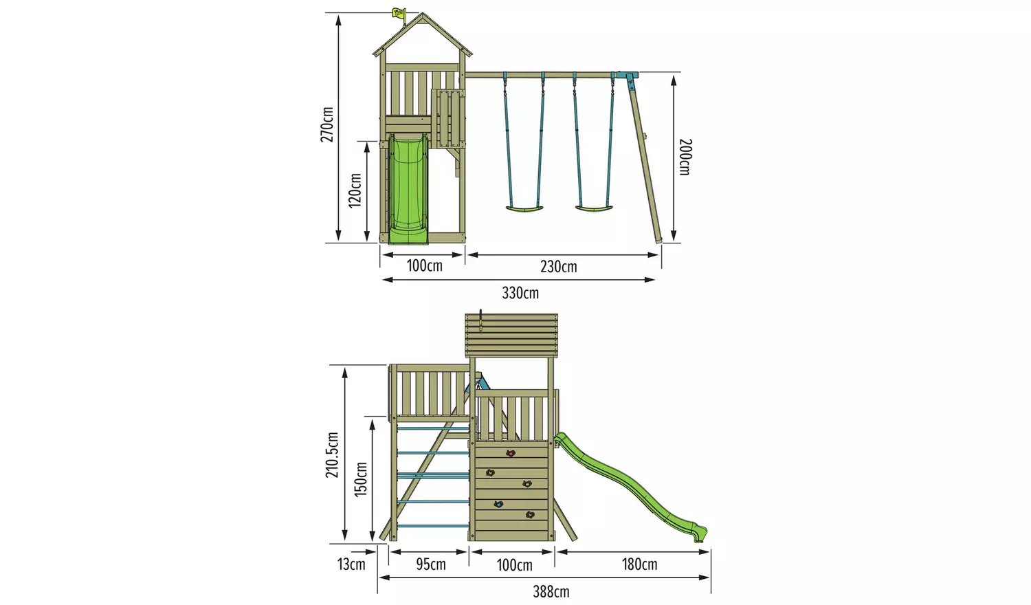 TP Skywood Wooden Climbing Frame with Deck, Swing, and Slide