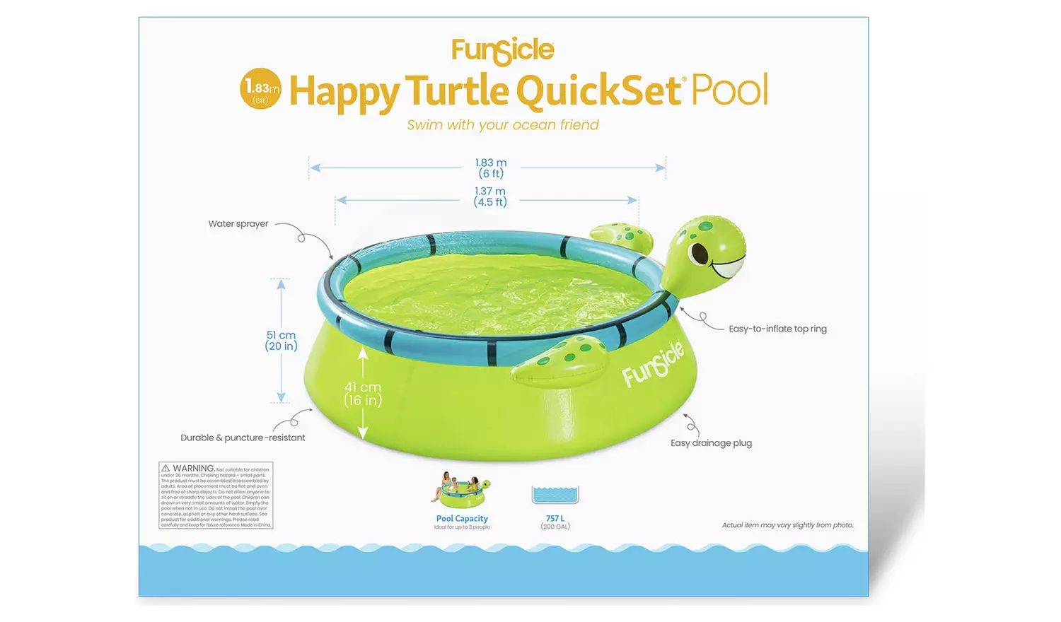 Funsicle Quick Up Turtle Paddling Pool