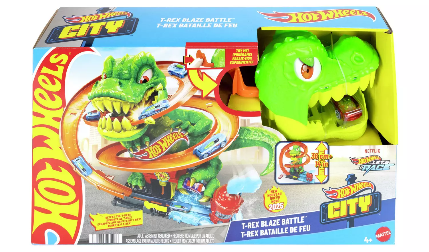 Hot Wheels City Car Track Set, T-Rex Blaze Battle Playset