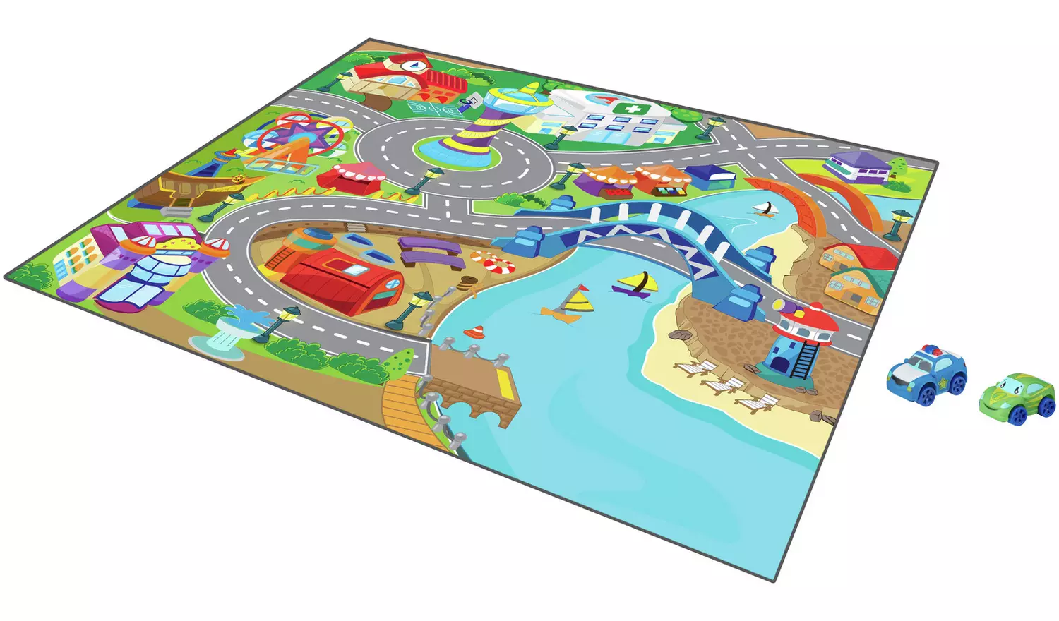 Chad Valley Dual Sided Toy Car Mat and 2 Cars
