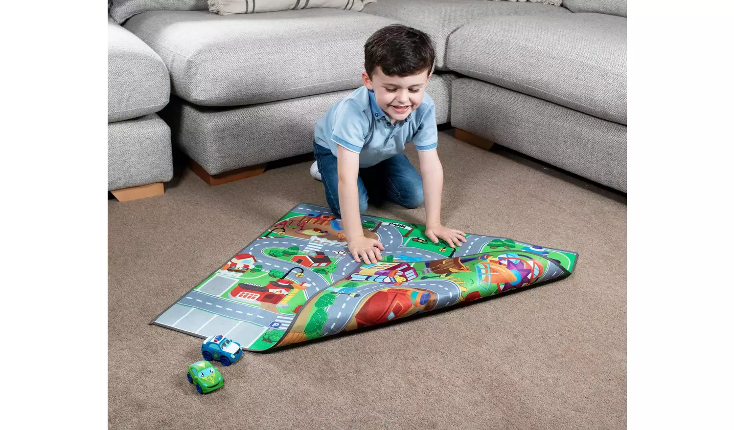 Chad Valley Dual Sided Toy Car Mat and 2 Cars