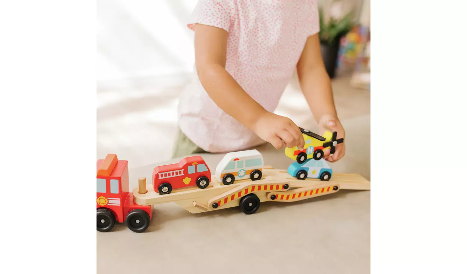 Melissa & Doug Wooden Emergency Vehicle Transporter Truck