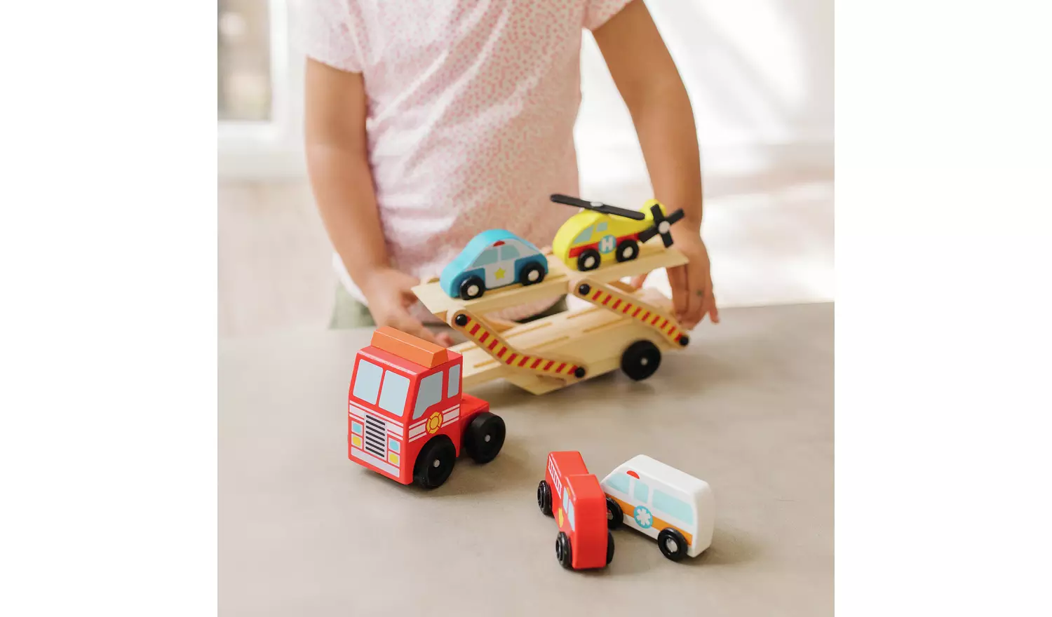 Melissa & Doug Wooden Emergency Vehicle Transporter Truck
