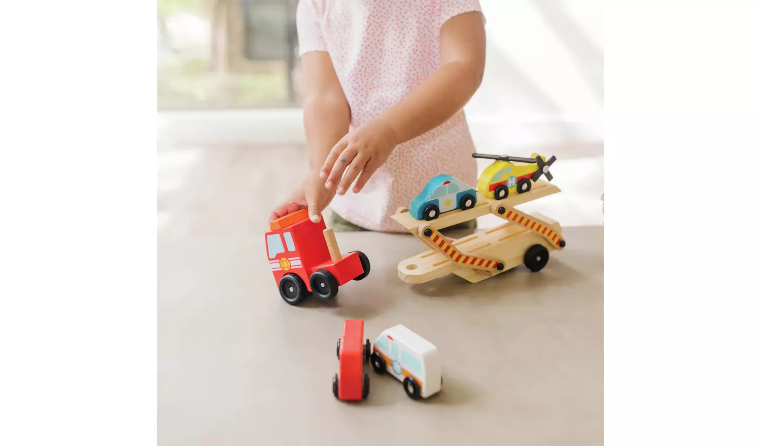 Melissa & Doug Wooden Emergency Vehicle Transporter Truck