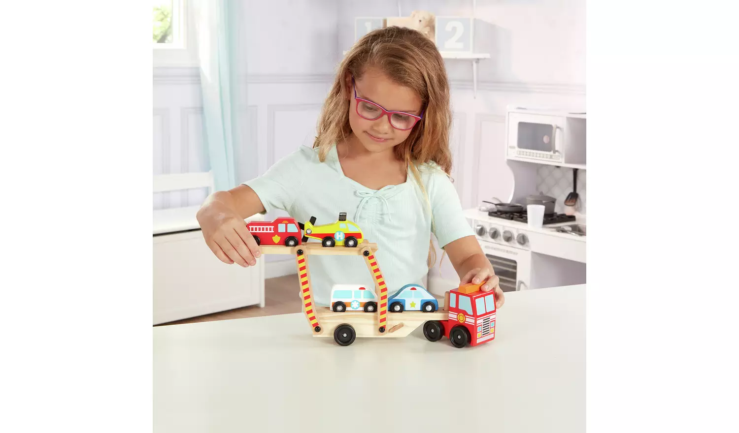 Melissa & Doug Wooden Emergency Vehicle Transporter Truck
