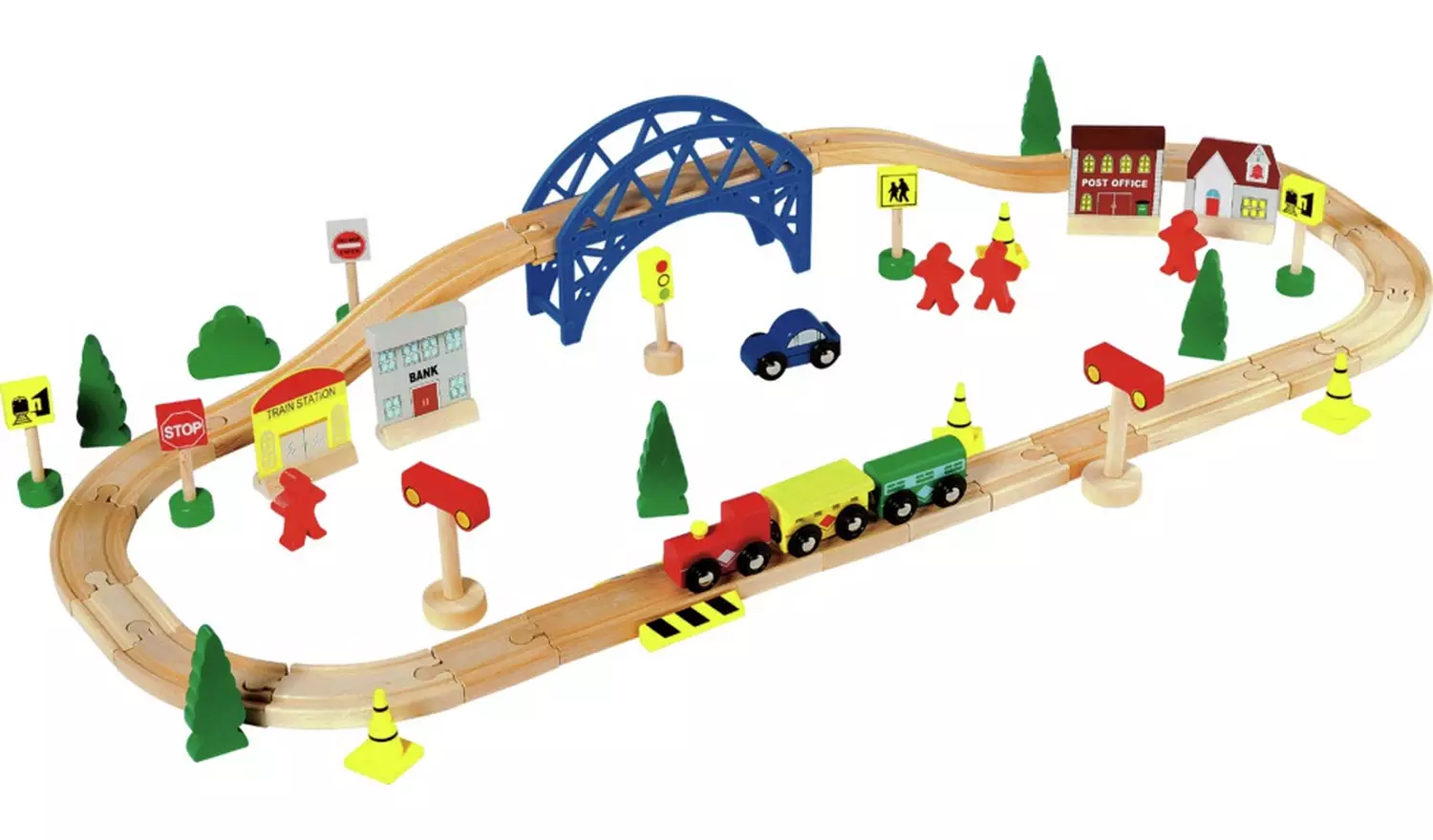 Chad Valley Wooden Train Set - 60 Piece