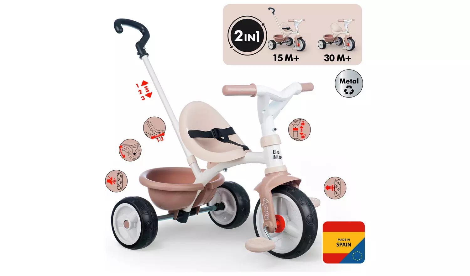 Smoby 2-in-1 Tricycle Ride-On - Beige