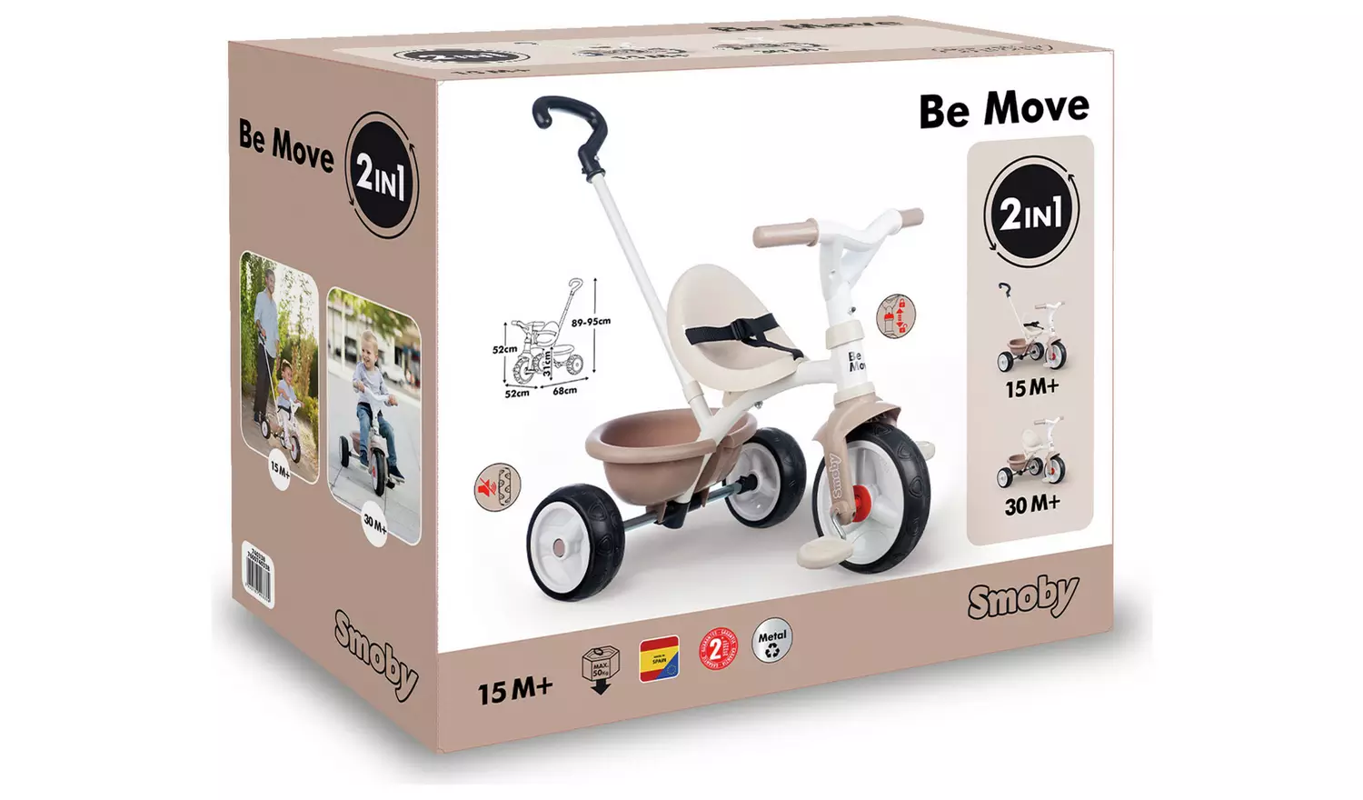 Smoby 2-in-1 Tricycle Ride-On - Beige