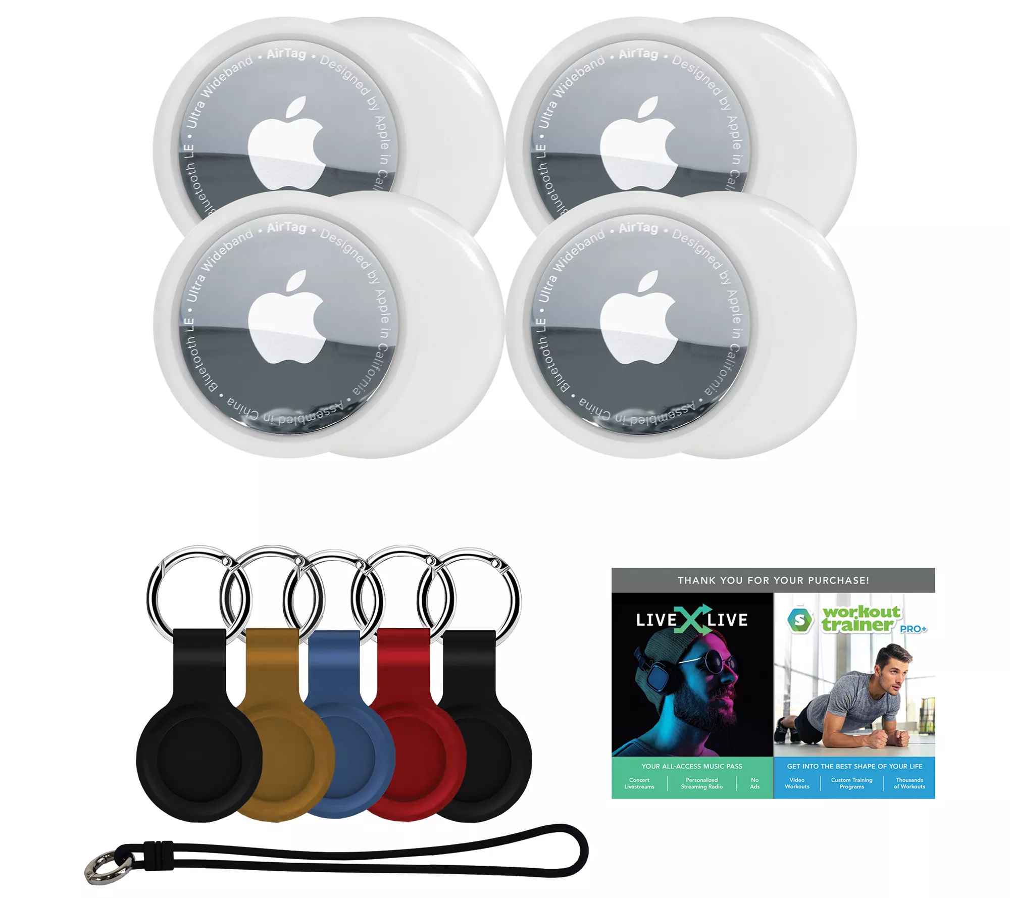 Apple AirTags 4-pack with Luggage Tag, & 4 Silicone Tag Sleeves