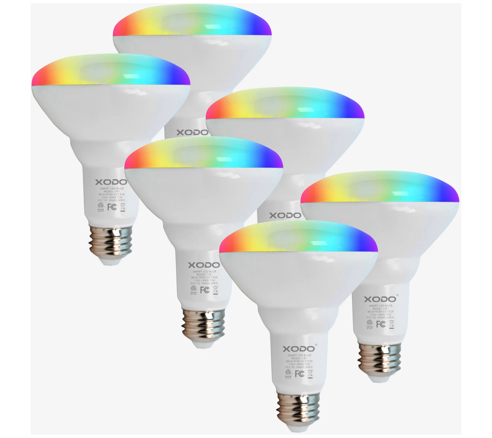 XODO Smart Floodlight LED Bulb 6-Pack Multi-Color WiFi E26 11