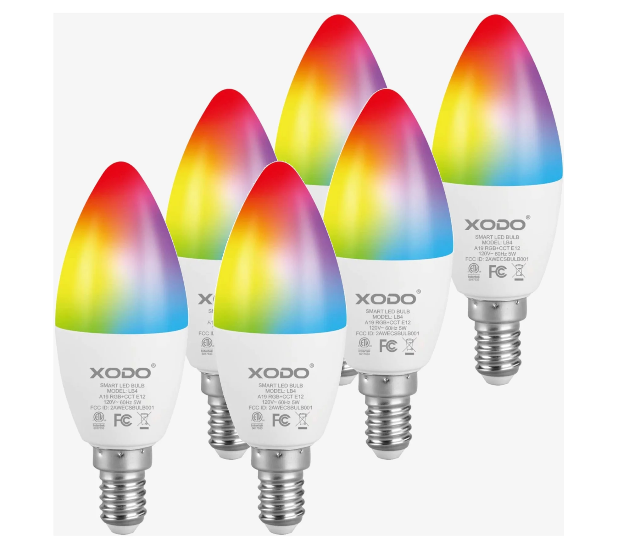 XODO Smart Candelabra LED Bulb 6-Pack Multi-Color WiFi E12 5W