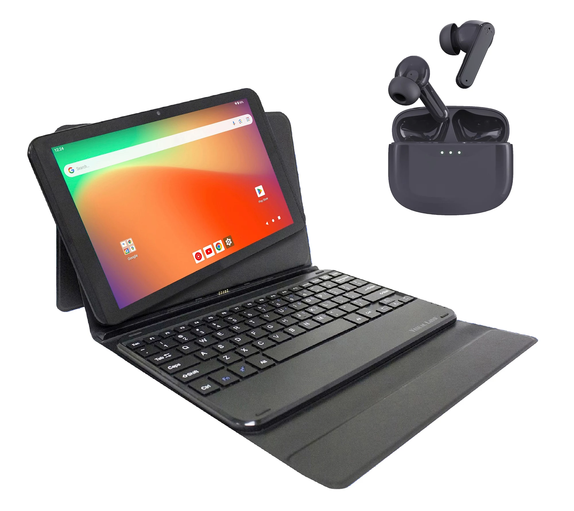 Visual Land Prestige 10.1" 128GB Tablet w/ Keyboard Case & ANC Earbuds