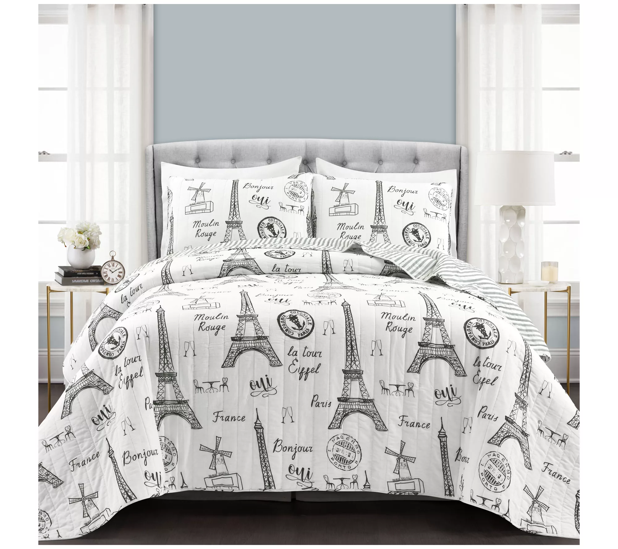 Lush Decor Paris Bonjour Reversible Cotton KG Quilt