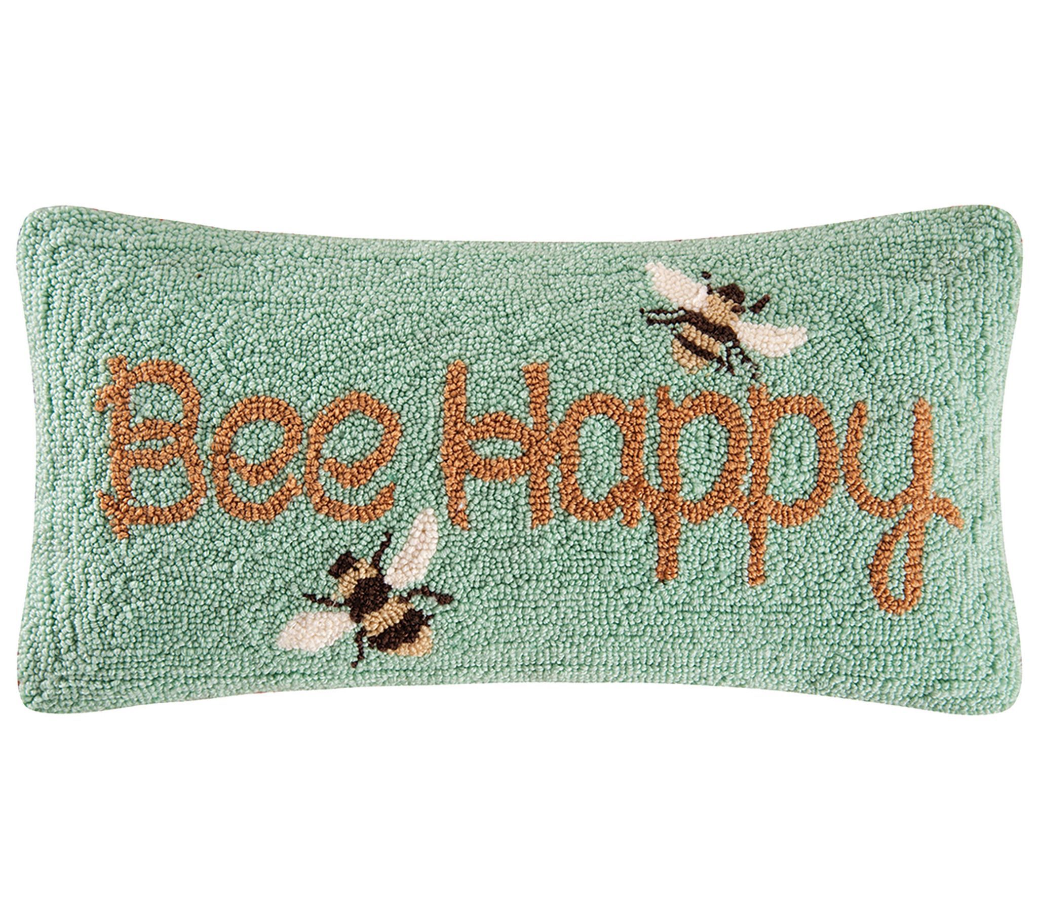 10" x 20" Bee Happy Spring Hooked Throw Pillowby Valerie