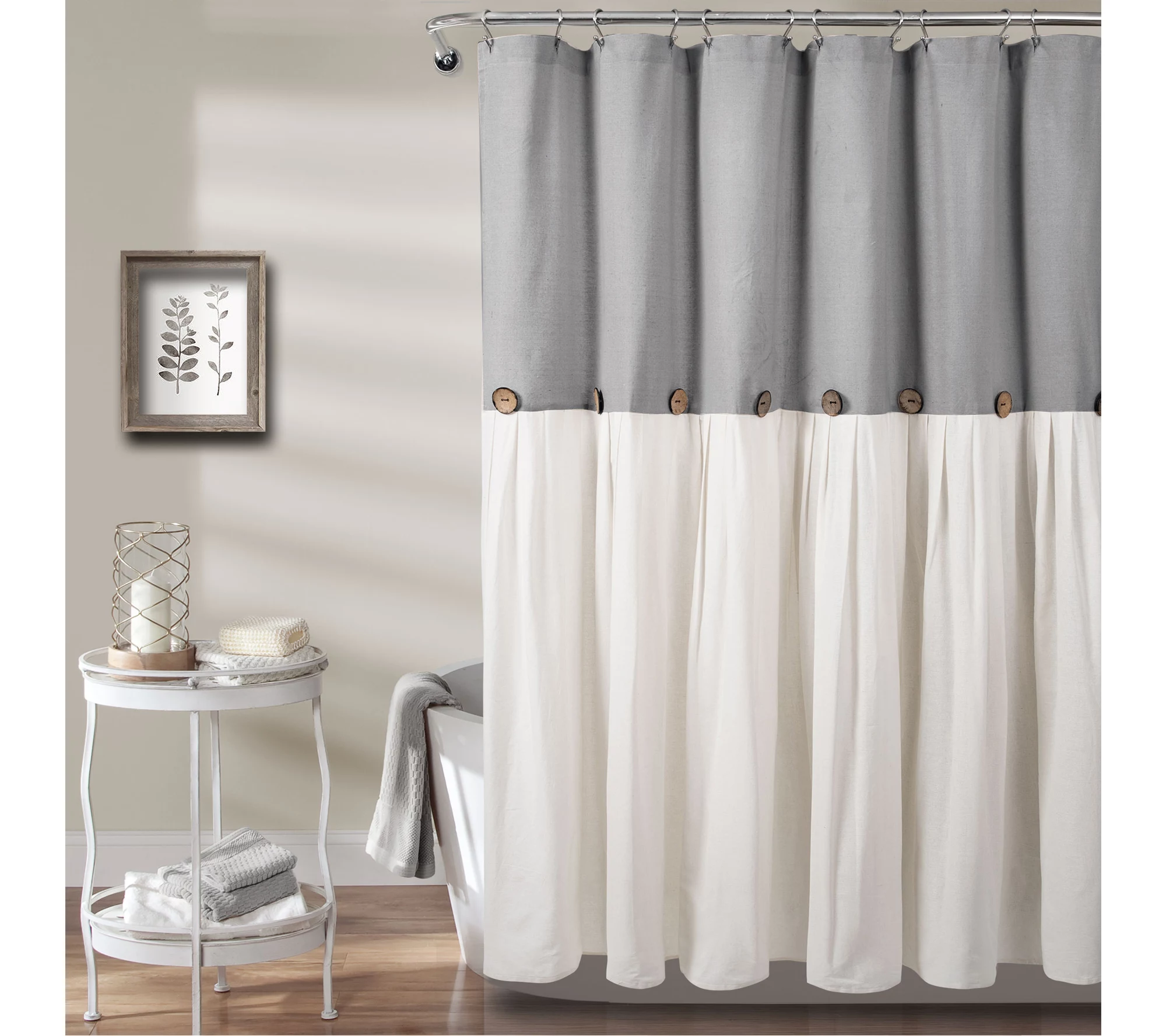 Linen Button Shower Curtain 72" x 84" by Lush Decor