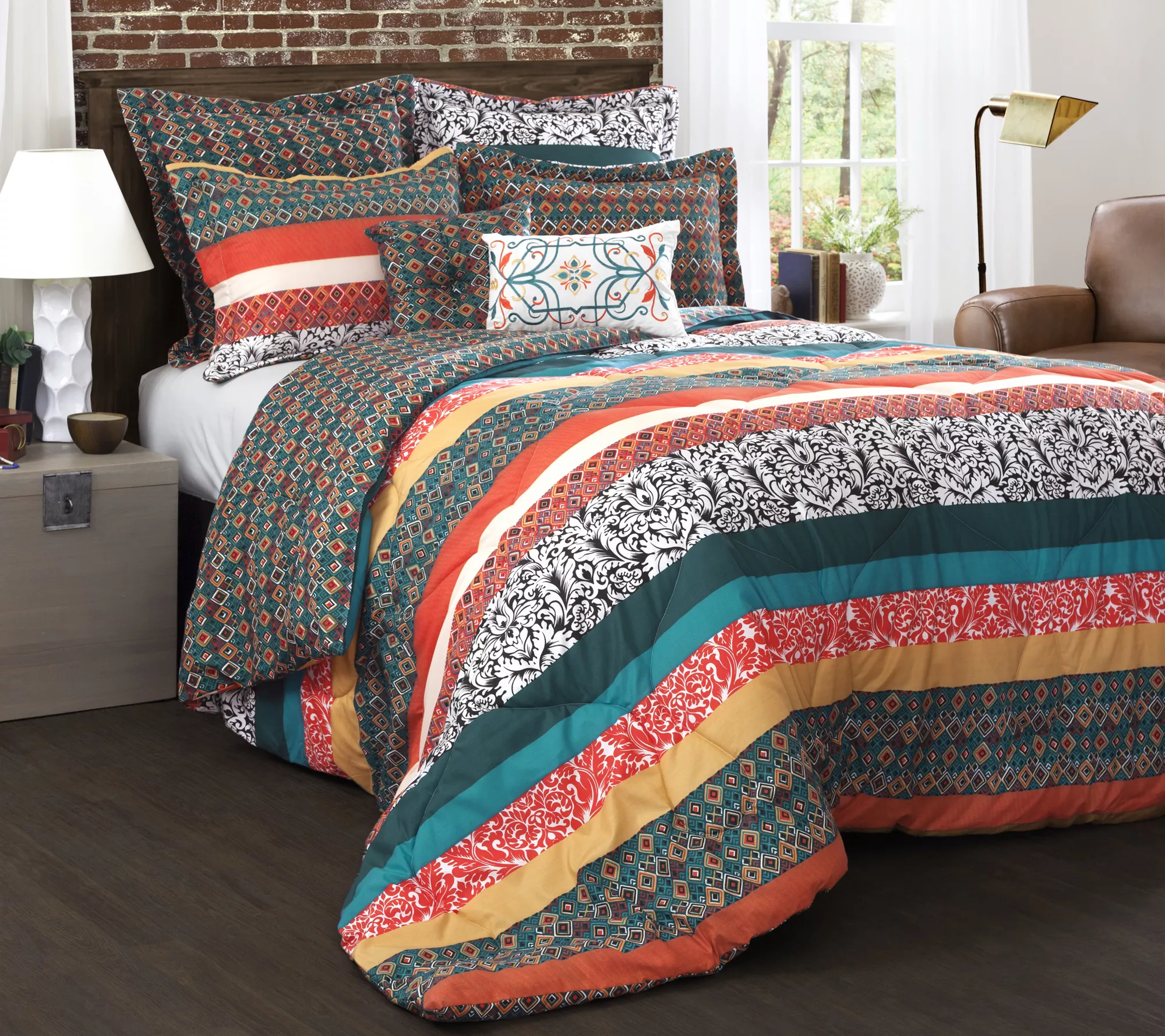 Boho Stripe 7-Piece Full/Queen Comforter Set byLush Decor