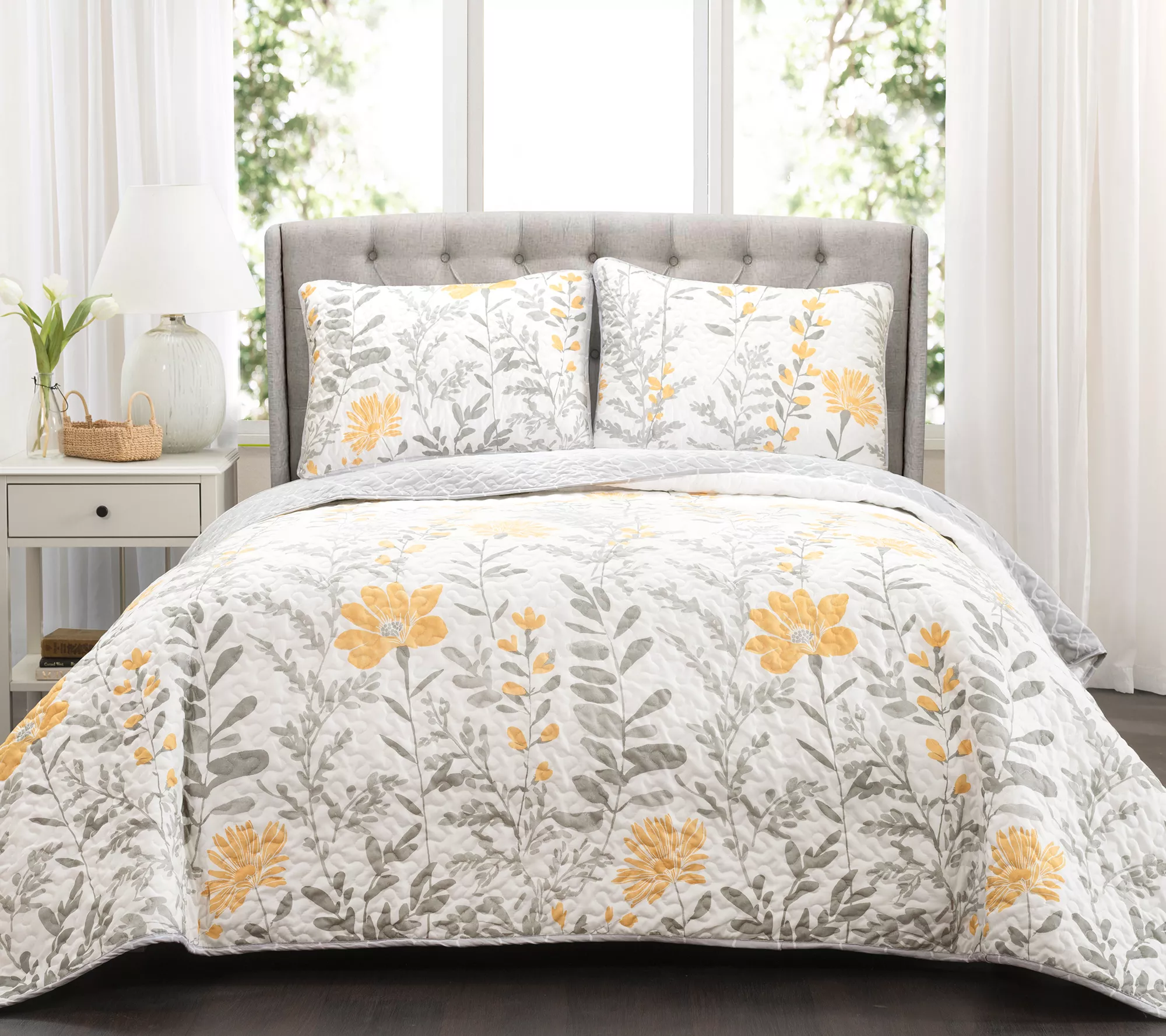 Aprile 3-Piece Full/Queen Yellow Quilt Set by Lush Decor