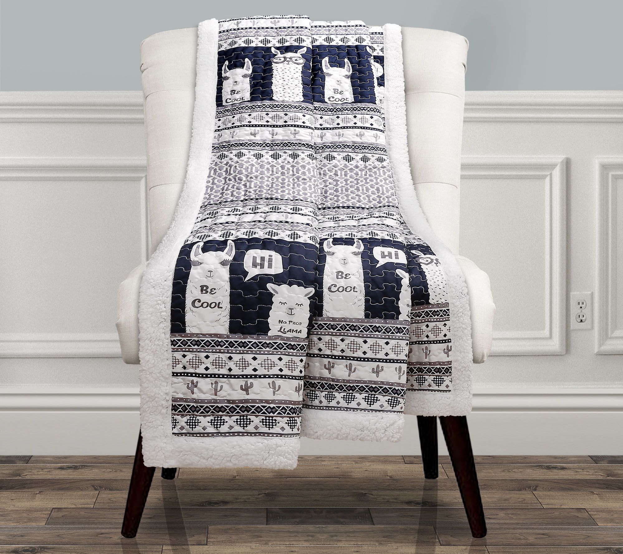 Llama Stripe Sherpa Throw by Lush Decor