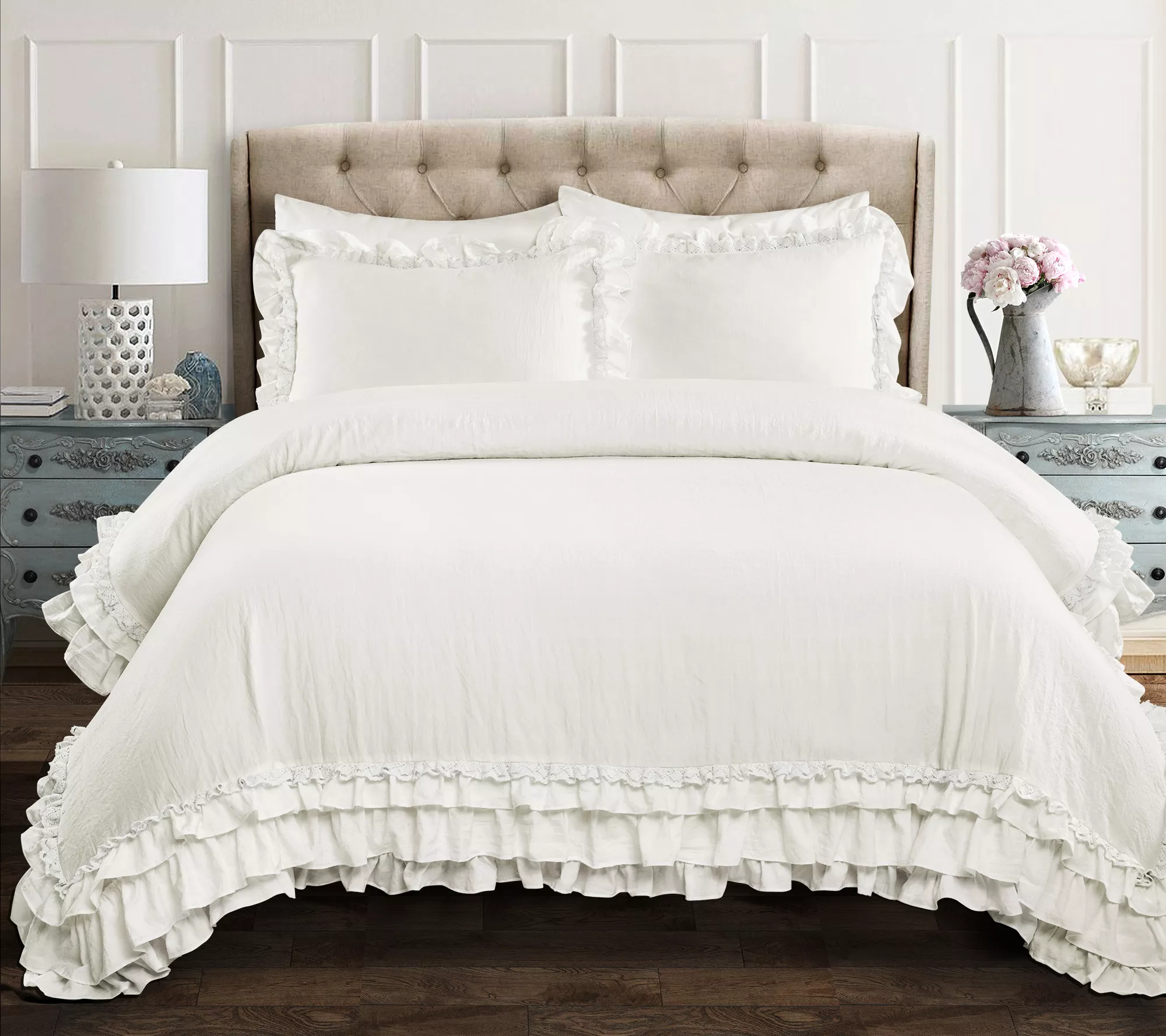 Ella Shabby Chic Ruffle Lace 3-Piece Full/QueenComforter Set