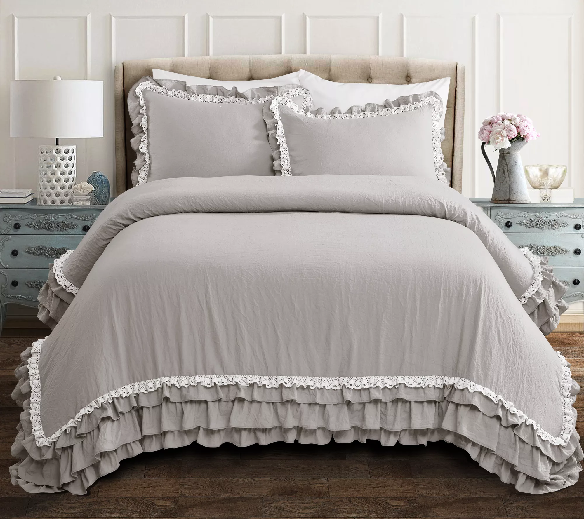 Ella Shabby Chic Ruffle Lace 3-Piece King Comforter Set