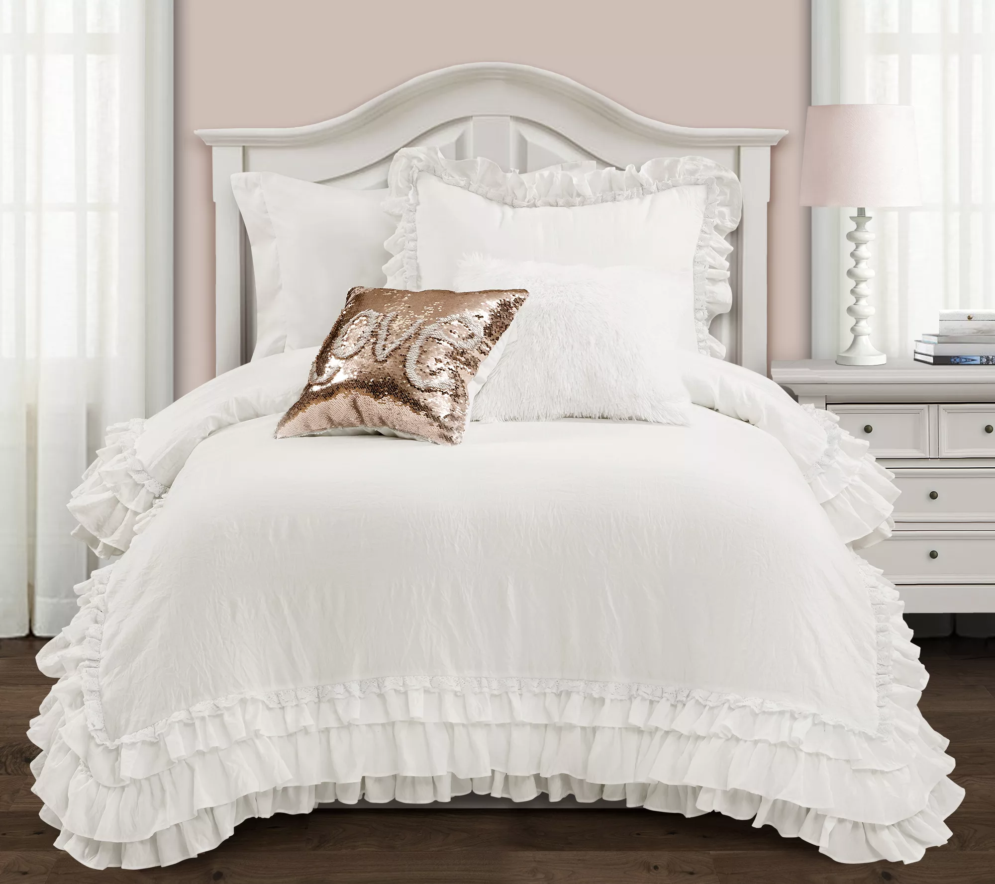 Ella Shabby Chic Ruffle Lace 2-Piece Twin-XL Comforter Set