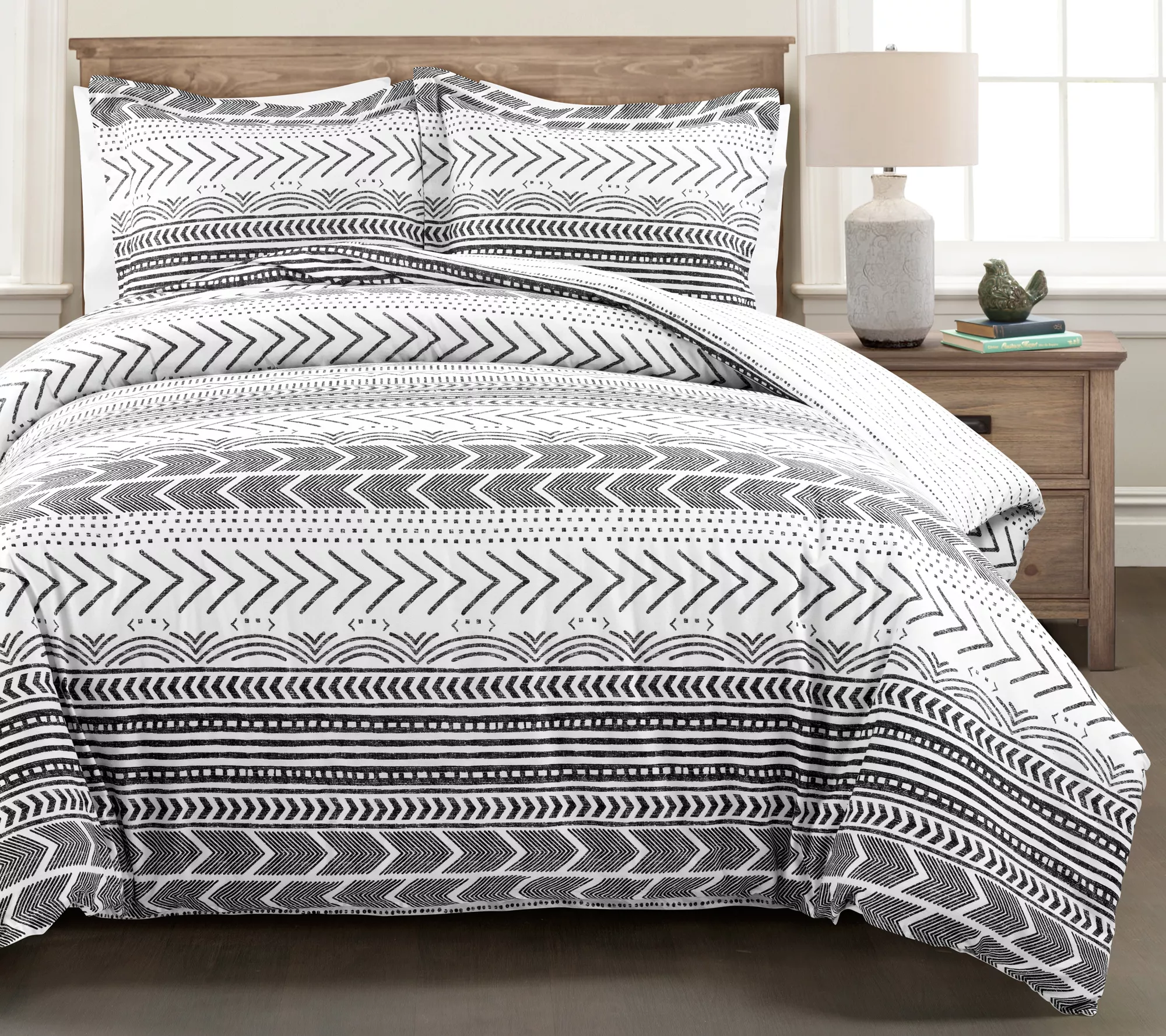 Hygge Geometric Cotton Duvet Set King by Lush Decor