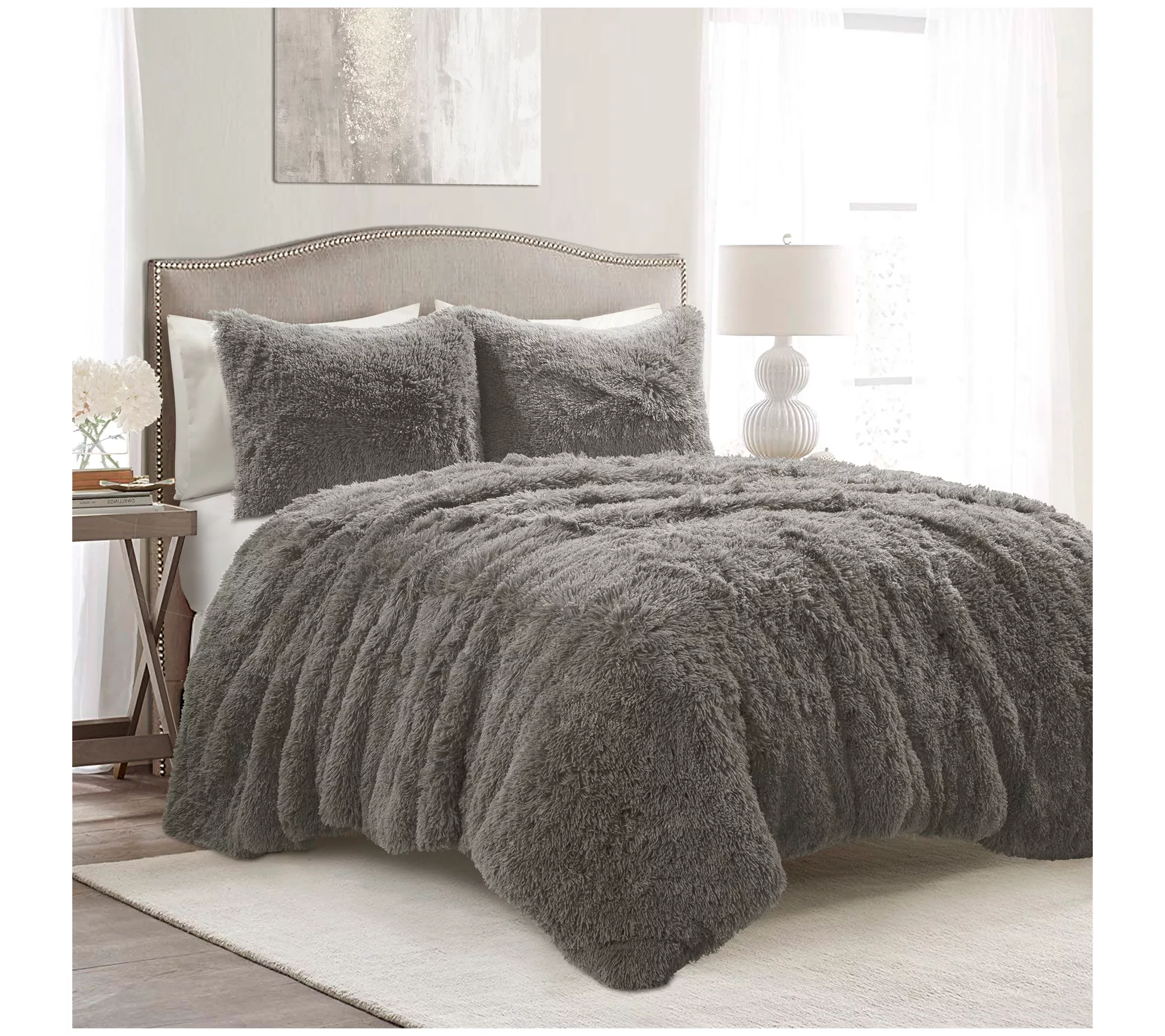 Emma Faux Fur Oversized 3-pc F/Q Duvet Set by Lush Decor