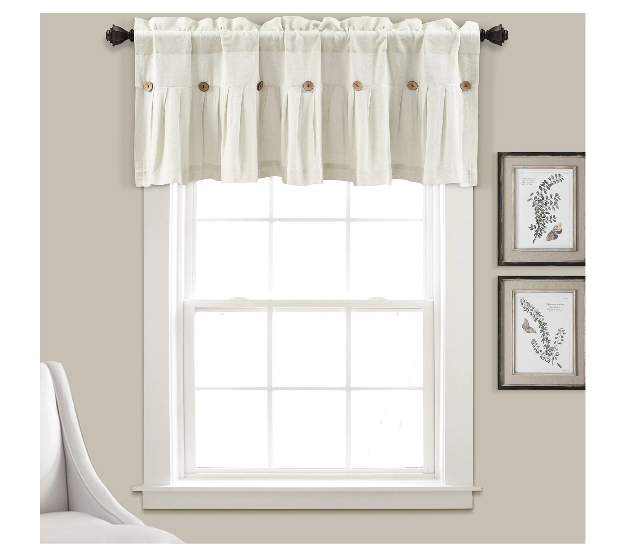 Linen Button Valance Single 84" x 18" + 2" by Lush Decor