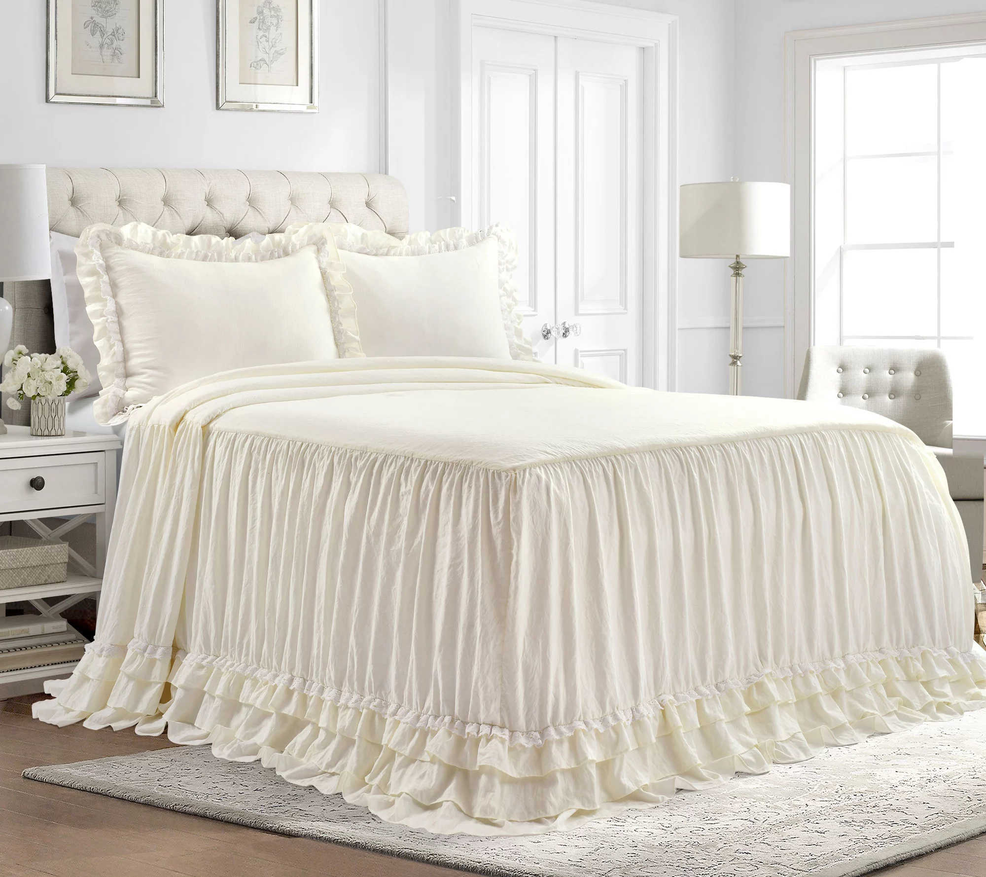 Ella Shabby Chic Ruffle Lace 3Pc Queen Bedspread by Lush Decor