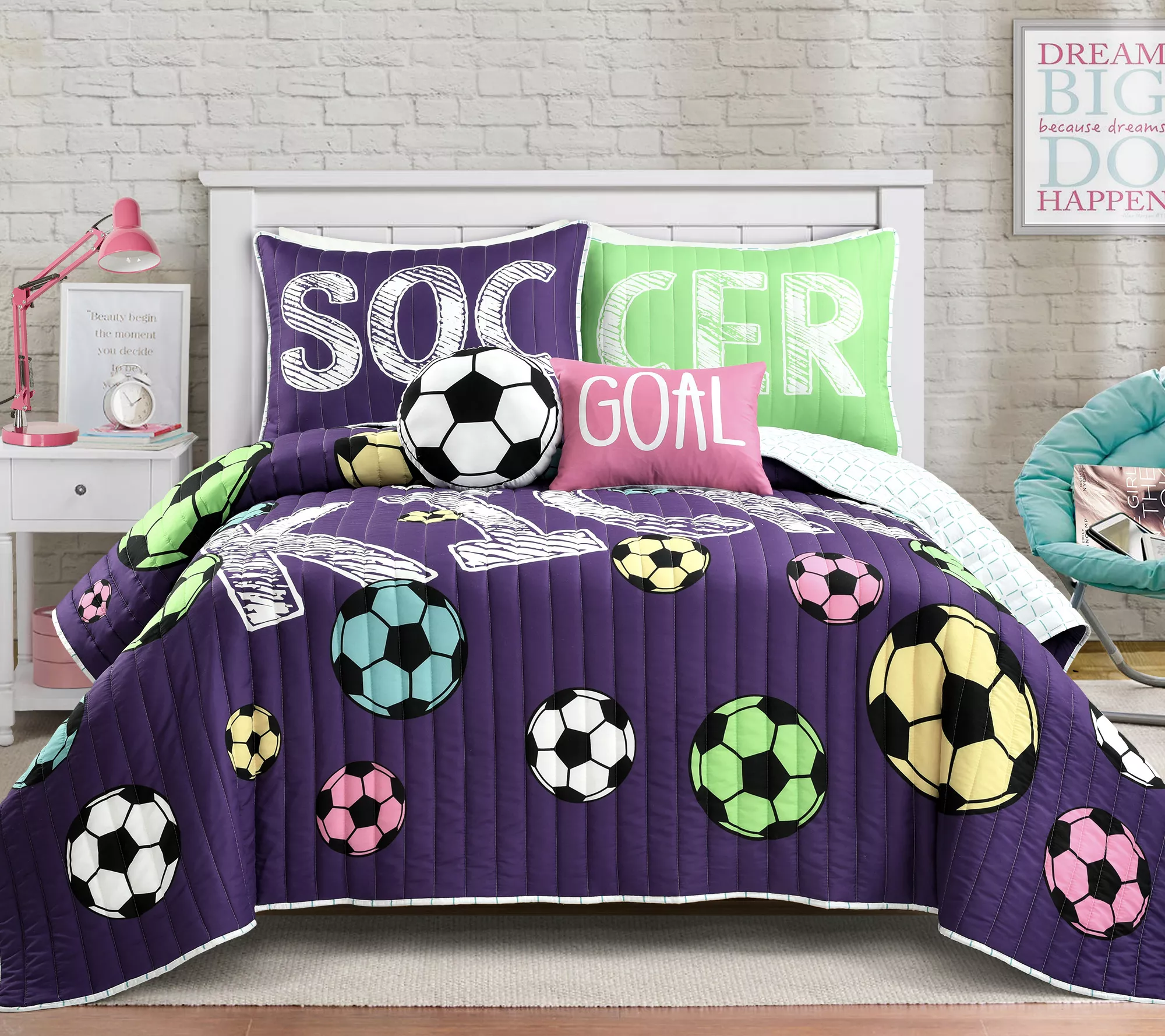 Girls Soccer Kick Full/Queen Quilt Set by LushDecor