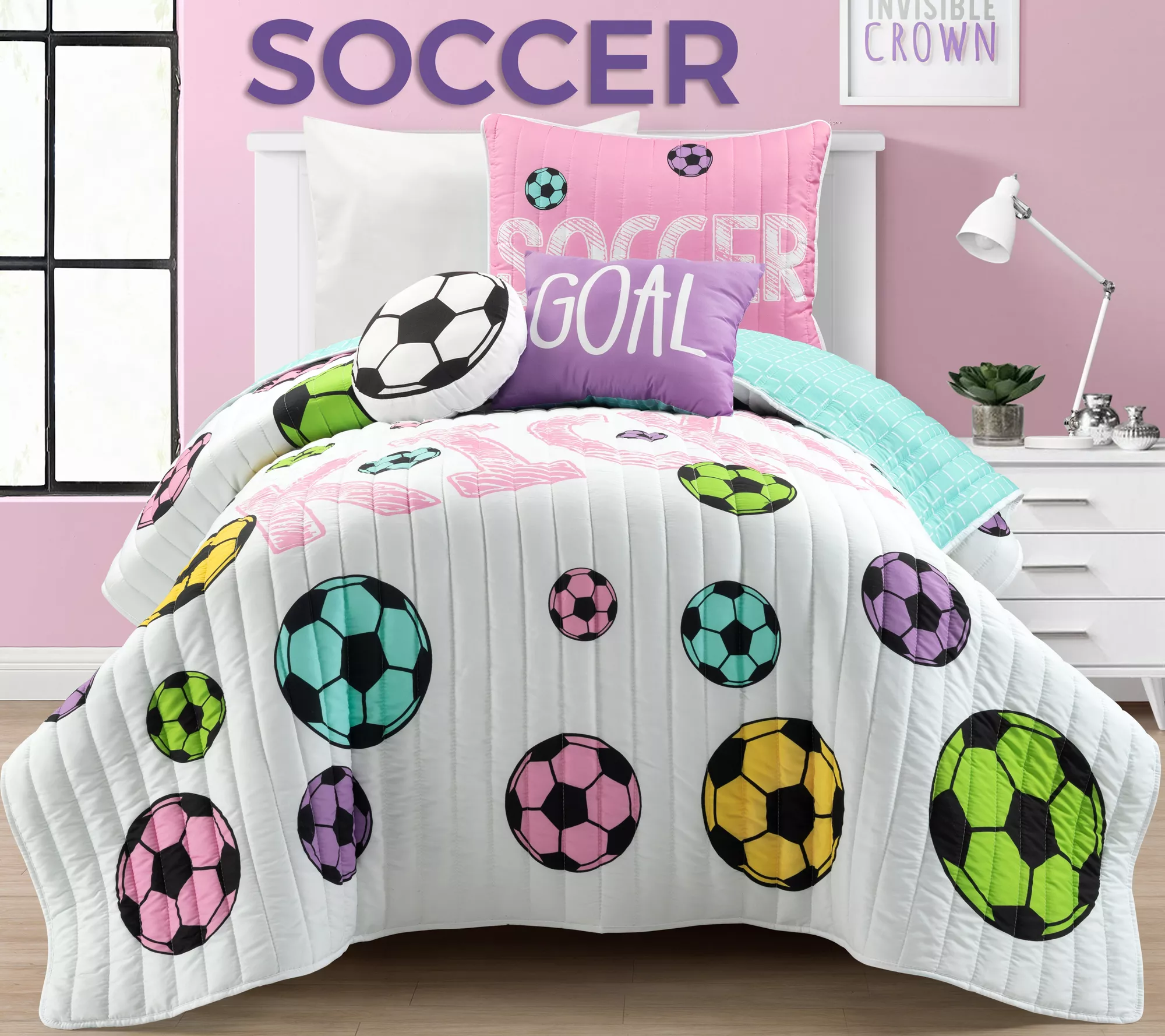 Girls Soccer Kick Twin Quilt Set by Lush Decor