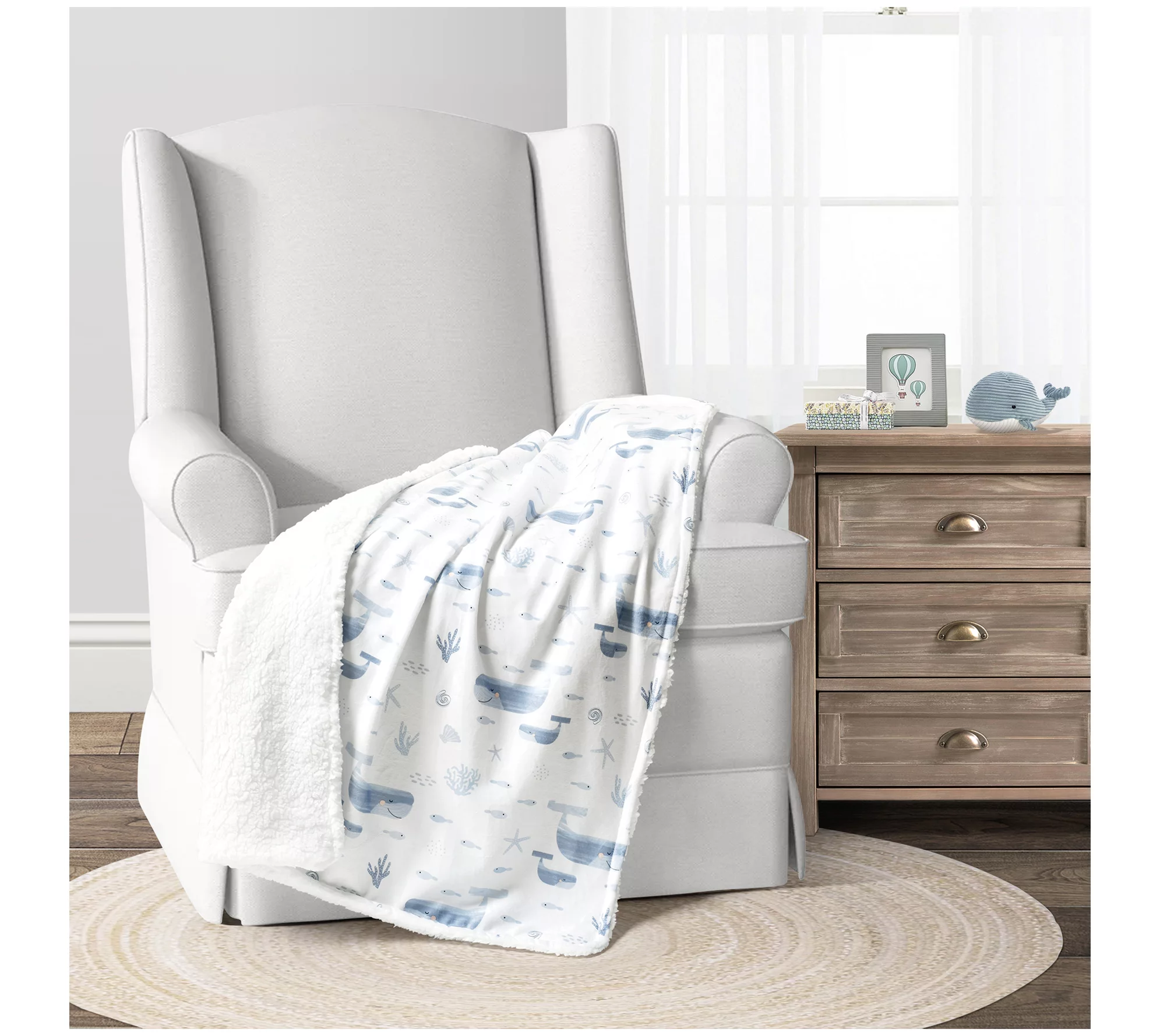 Lush Decor Baby Seaside Coastal Soft Sherpa-Lined Baby Blanke