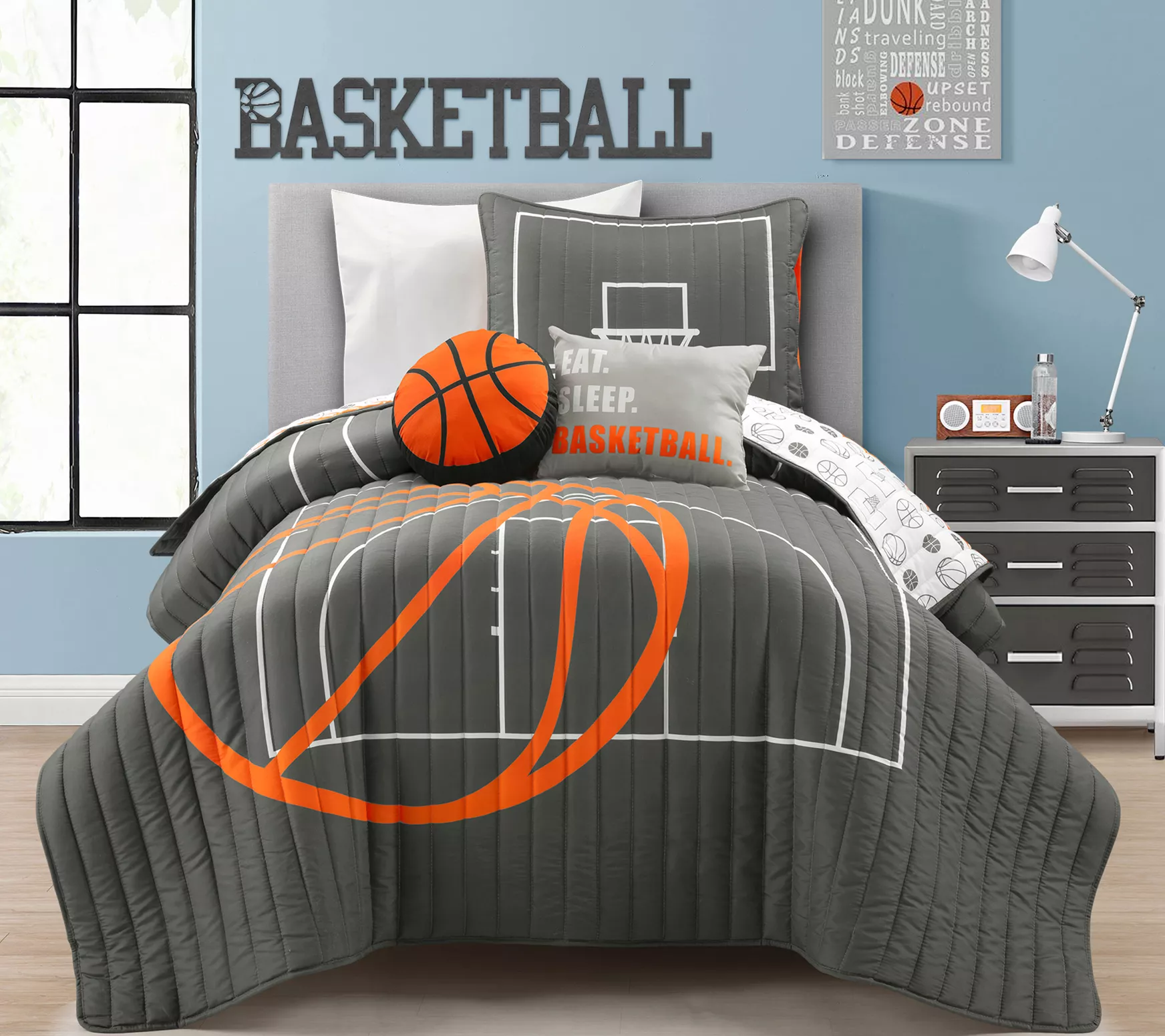 Basketball Game Oversized Quilt 4-Pc Set Twin by Lush Decor