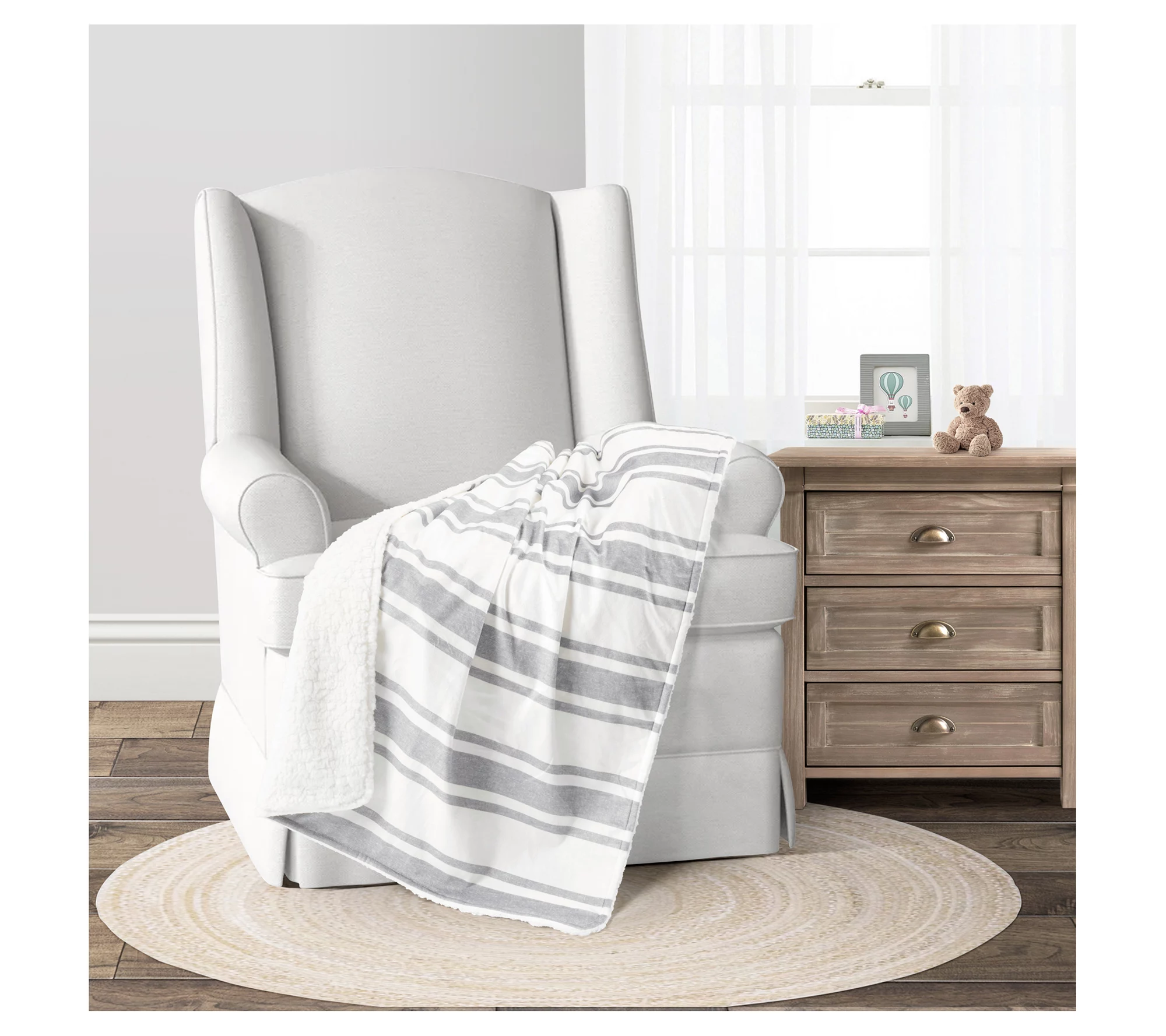 Lush Decor Farmhouse Stripe Sherpa Blanket