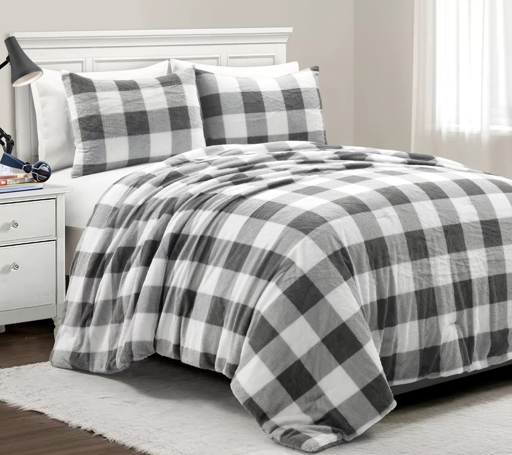 Lush Decor Plaid Ultra Soft Faux Fur Comforter3Pc F/Q