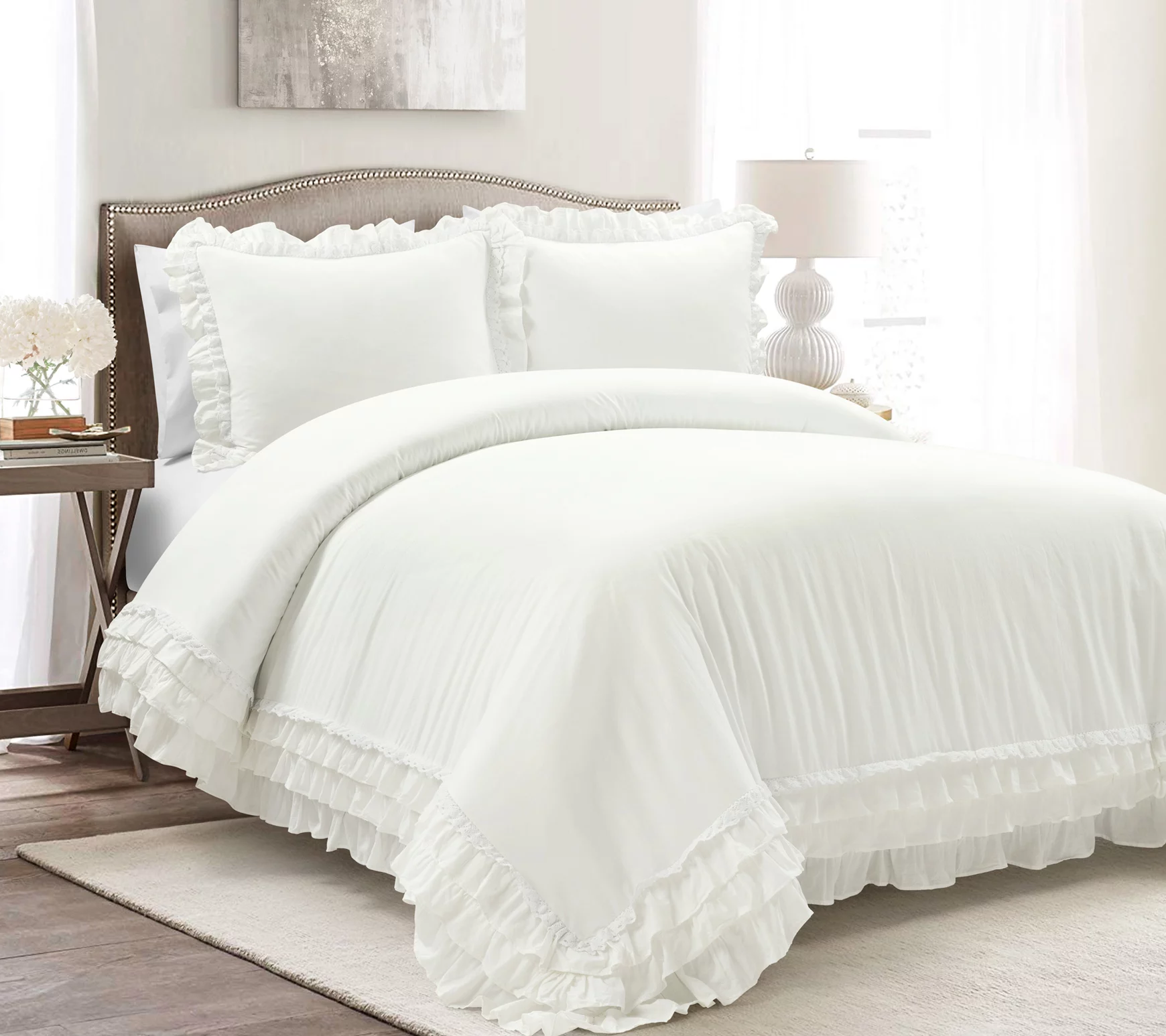 Lush Decor Ella Ruffle Lace Duvet Cover 3Pc SetF/Q