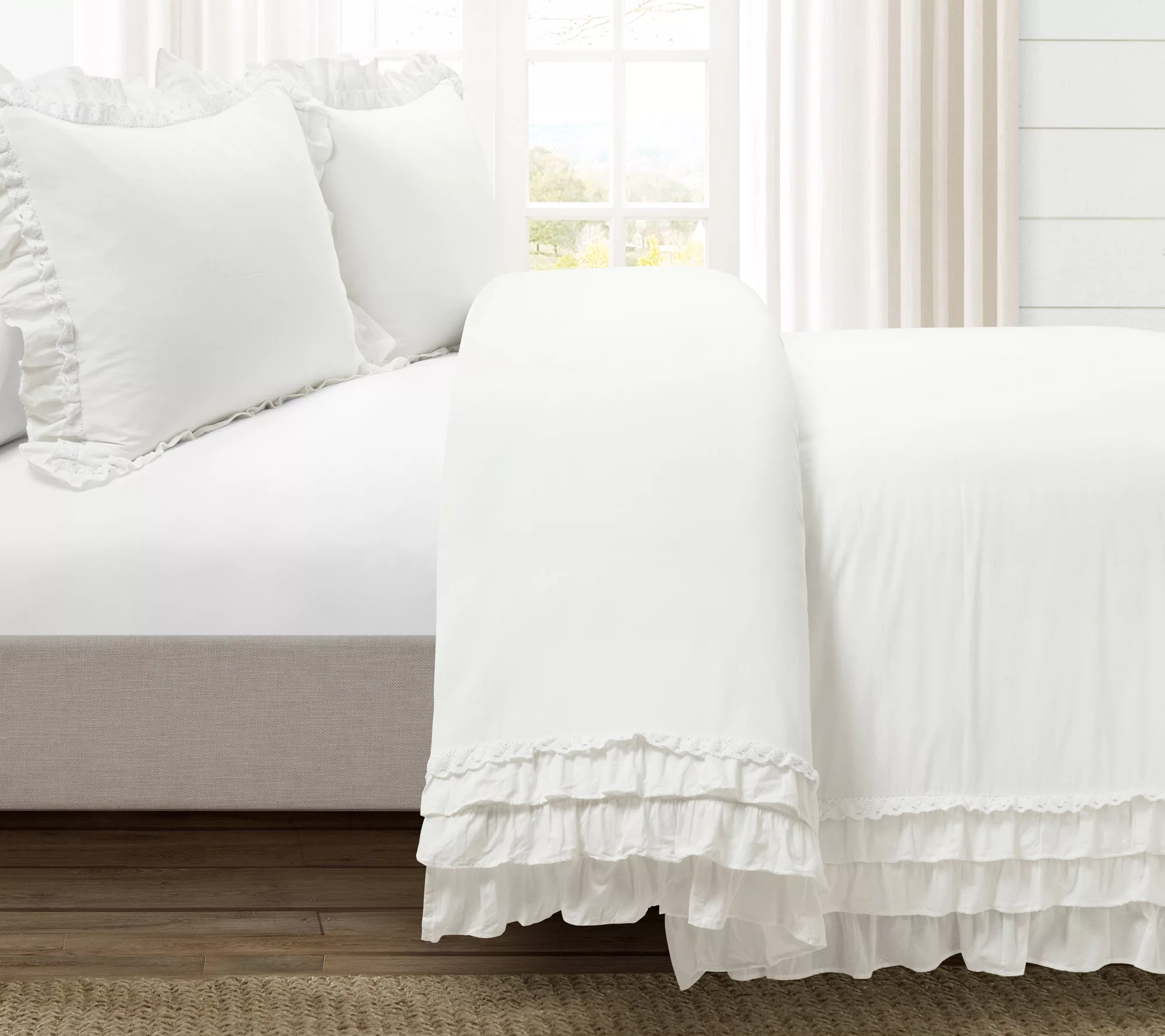 Lush Decor Ella Ruffle Lace Duvet Cover 3Pc Set King