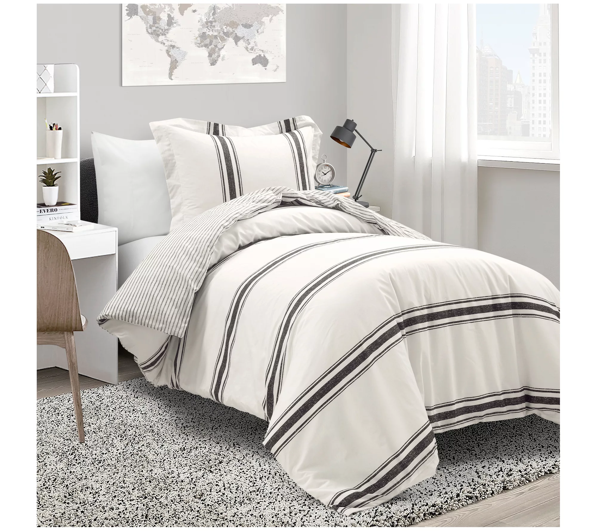 Lush Decor Farmhouse Stripe Duvet Cover 2Pc Twin-XL