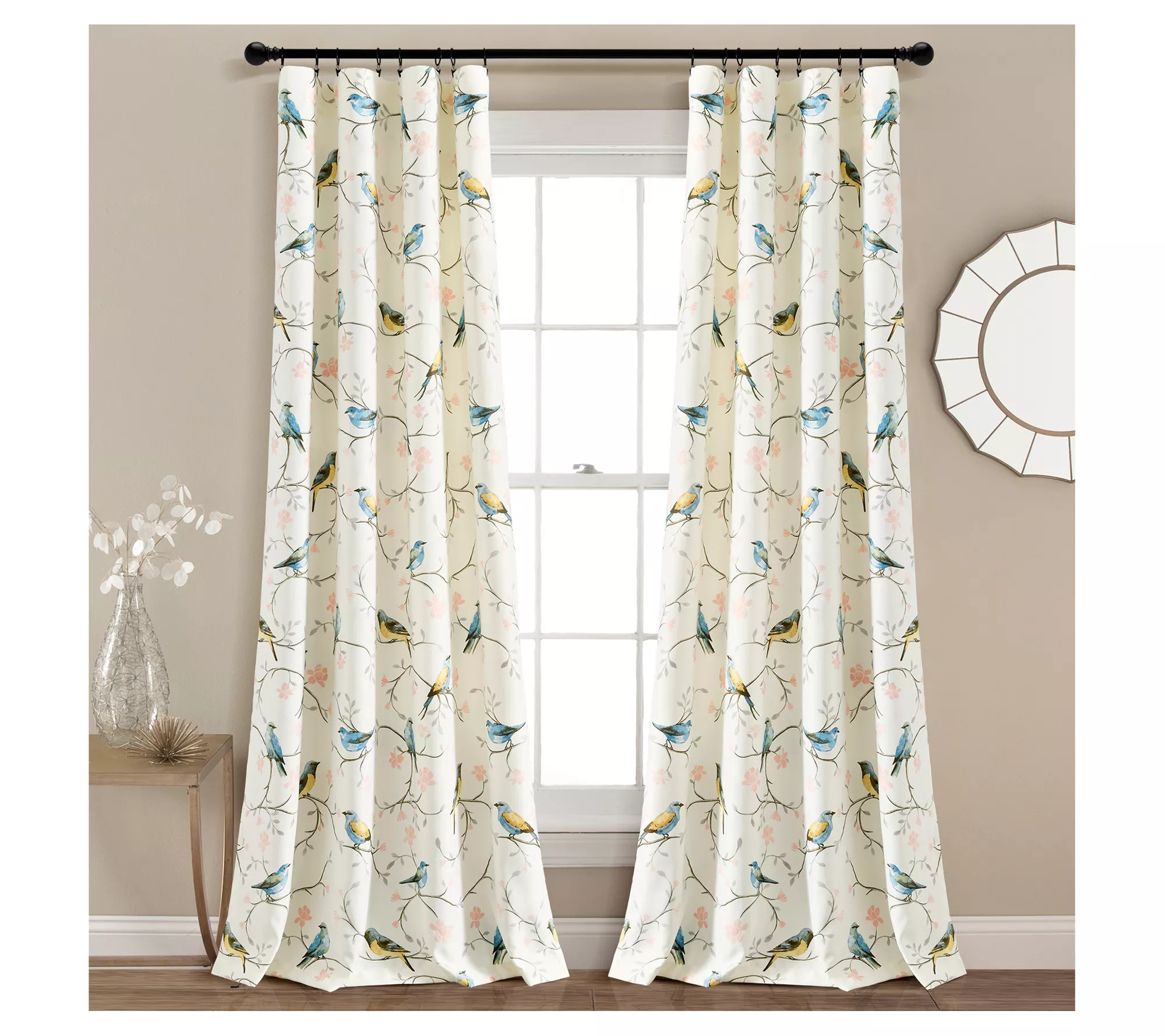 Botanical Bird & Flower Window Curtain 52" x 84" by Lush Decor