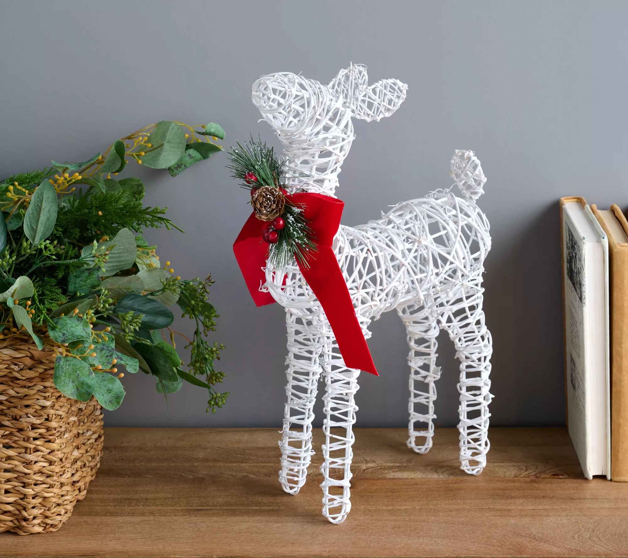 16.5" Grapevine Deer with Ribbon and Pine Embellishment by Valerie