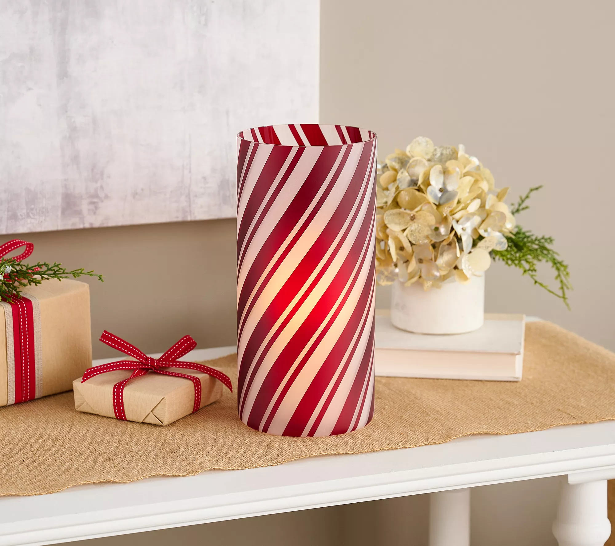 10" Illuminated Candy Cane Stripe Hurricane by Valerie