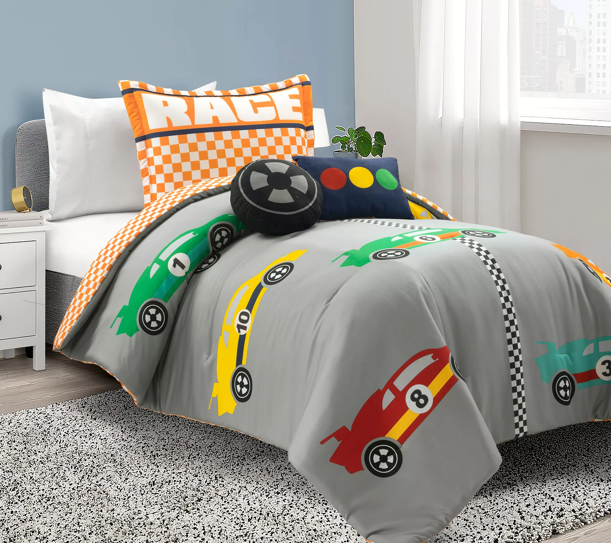 Lush Decor Racing Cars 4Pc Reversible ComforterTwin Set