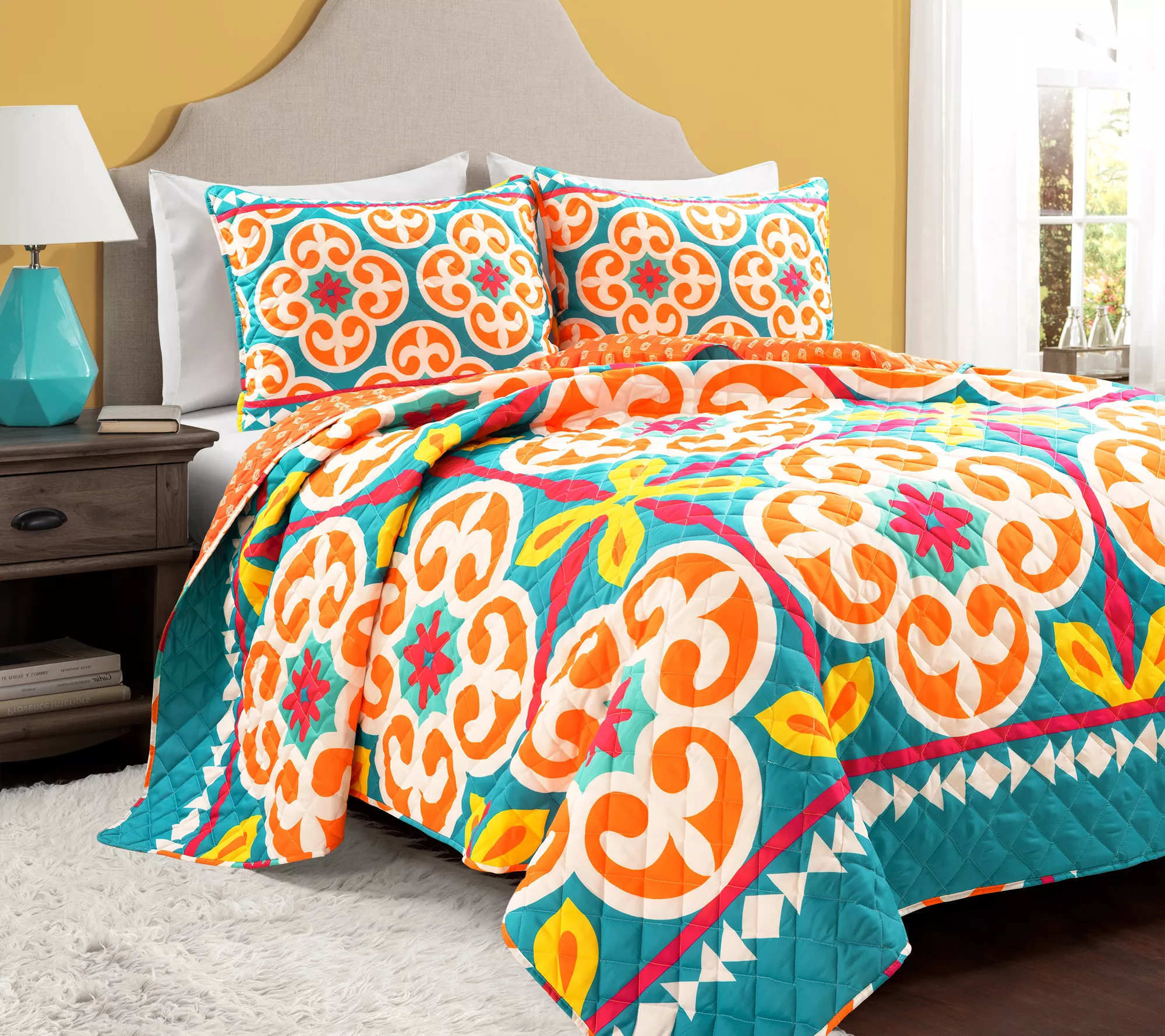 Boho Floral Rev. Oversized Quilt Set K/Cal Kbyush Decor