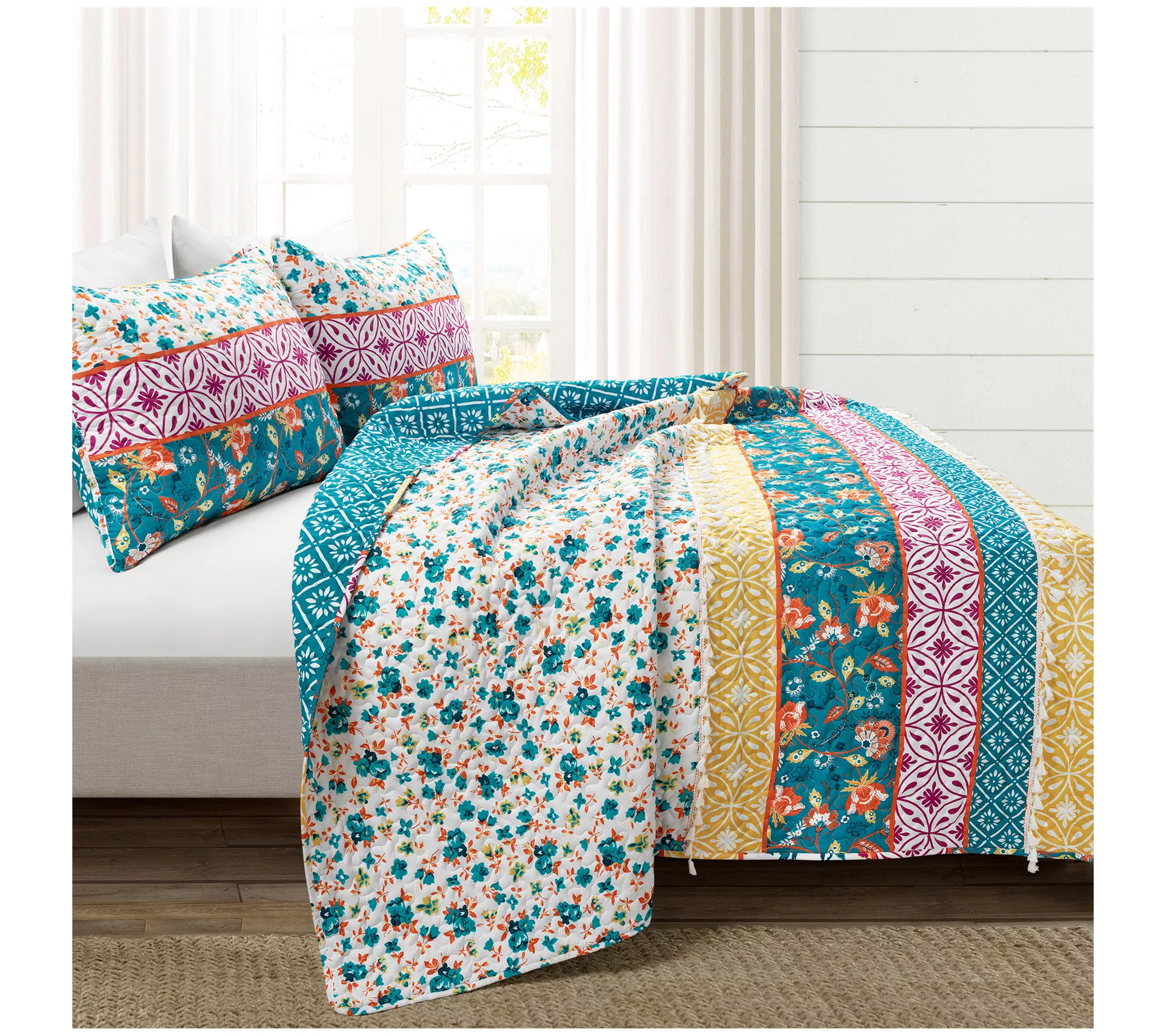 Emily Boho Stripe Rev Quilt Set F/Q by Lush Decor