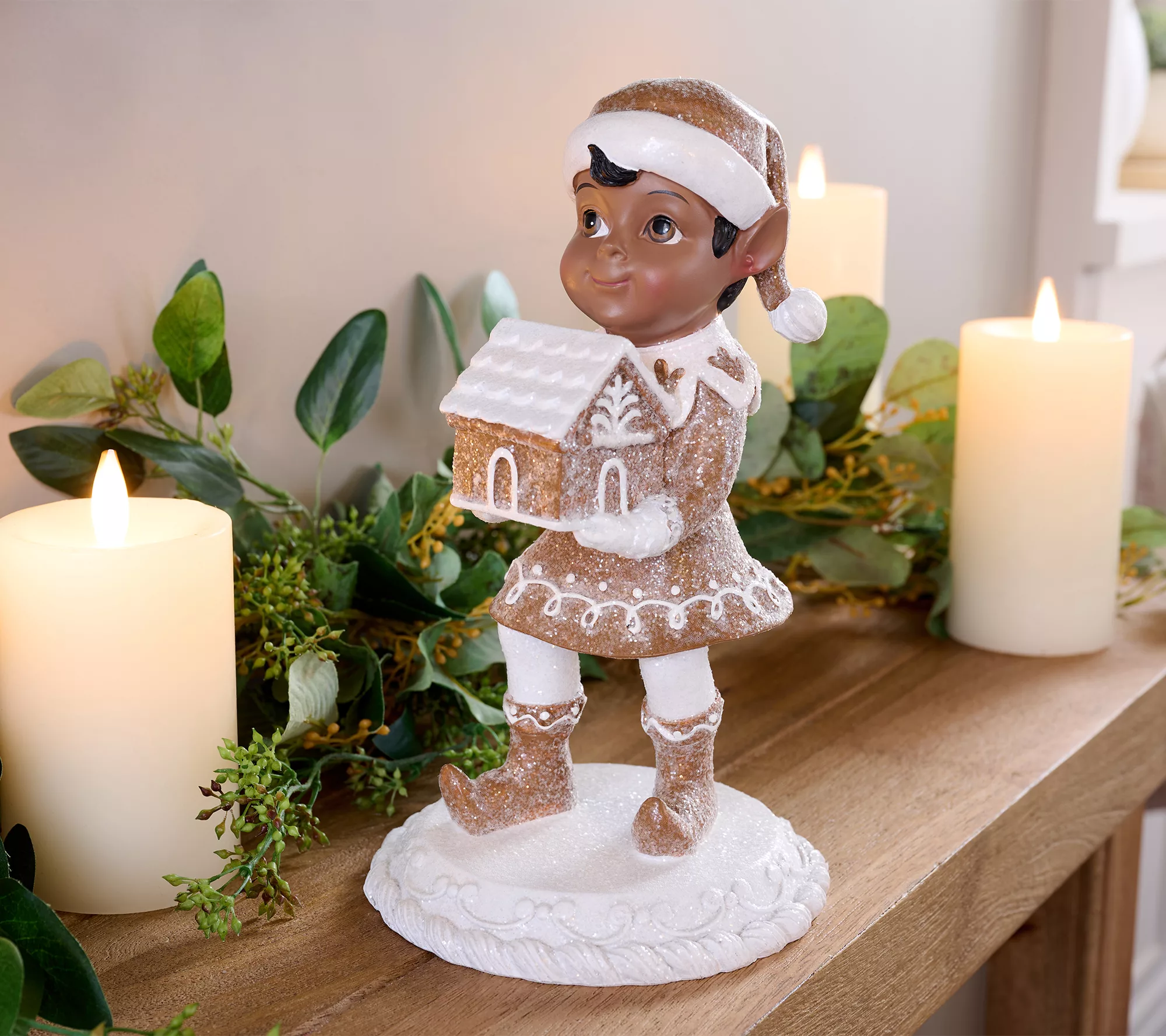 10" Gingerbread Lace Elf with House by Valerie