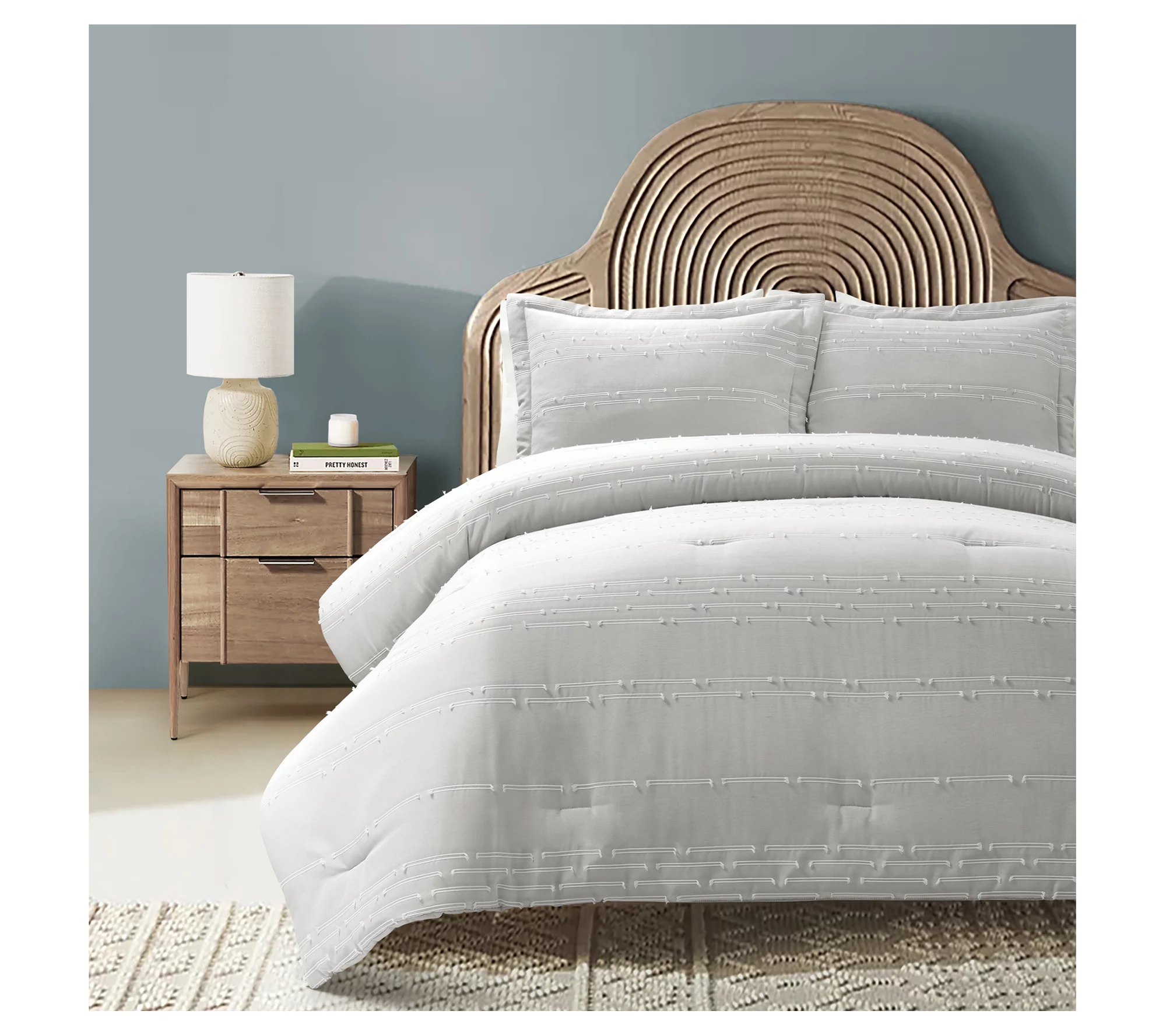 Lush Decor Clipped Stripe Jacquard Comforter Set- K/Cal K